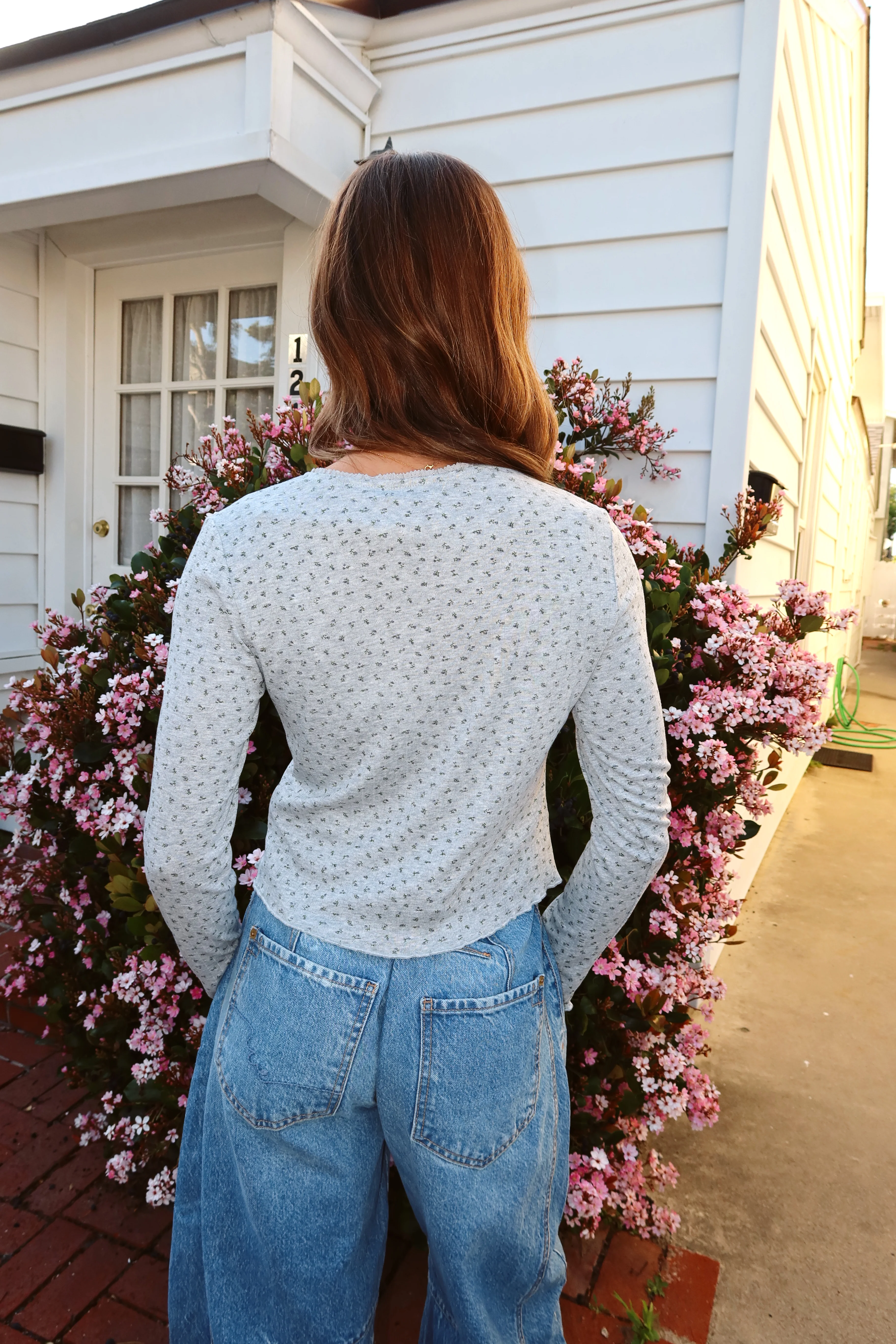Allie Pointelle Knit Top in Grey - Image 4