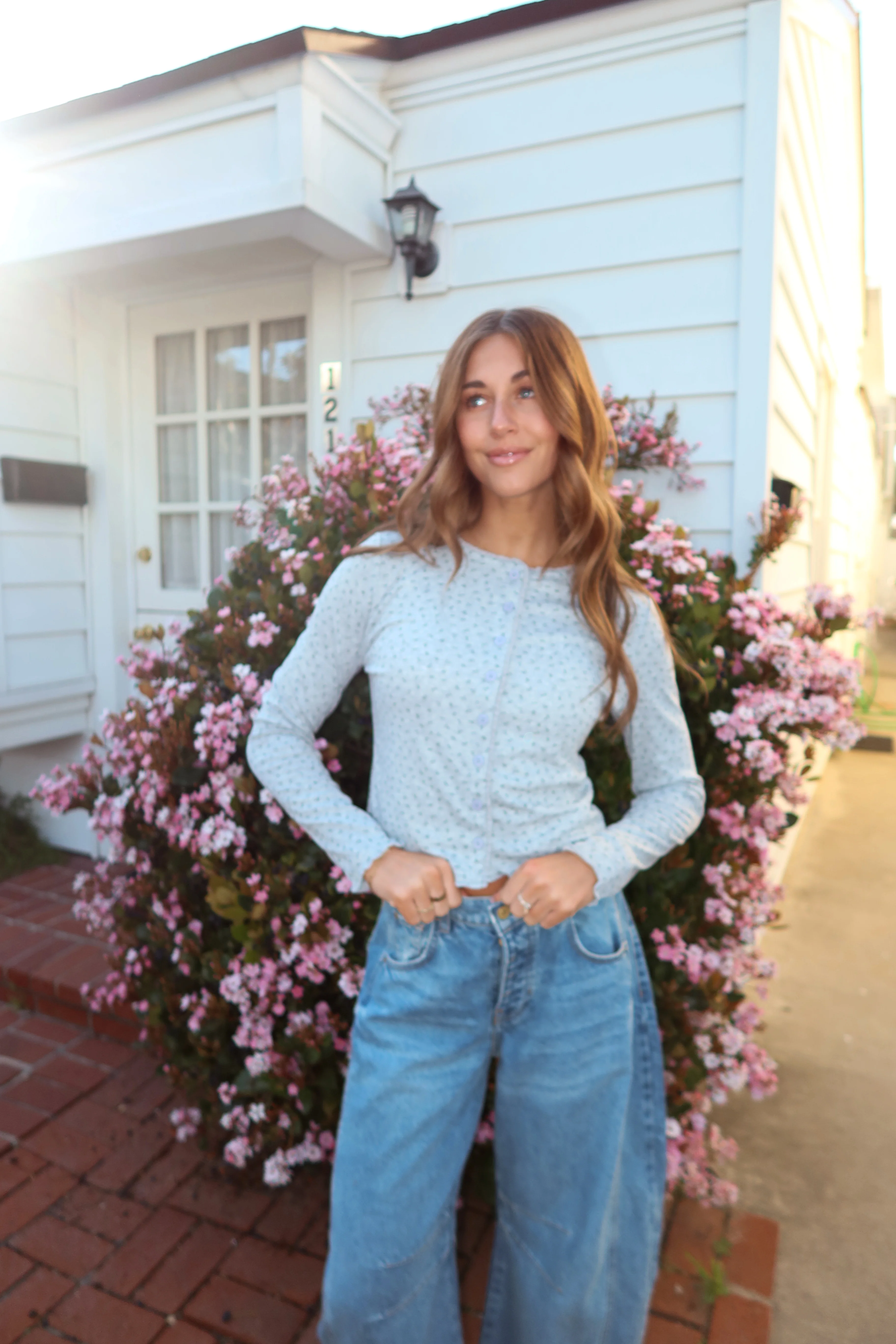 Allie Pointelle Knit Top in Grey - Image 5