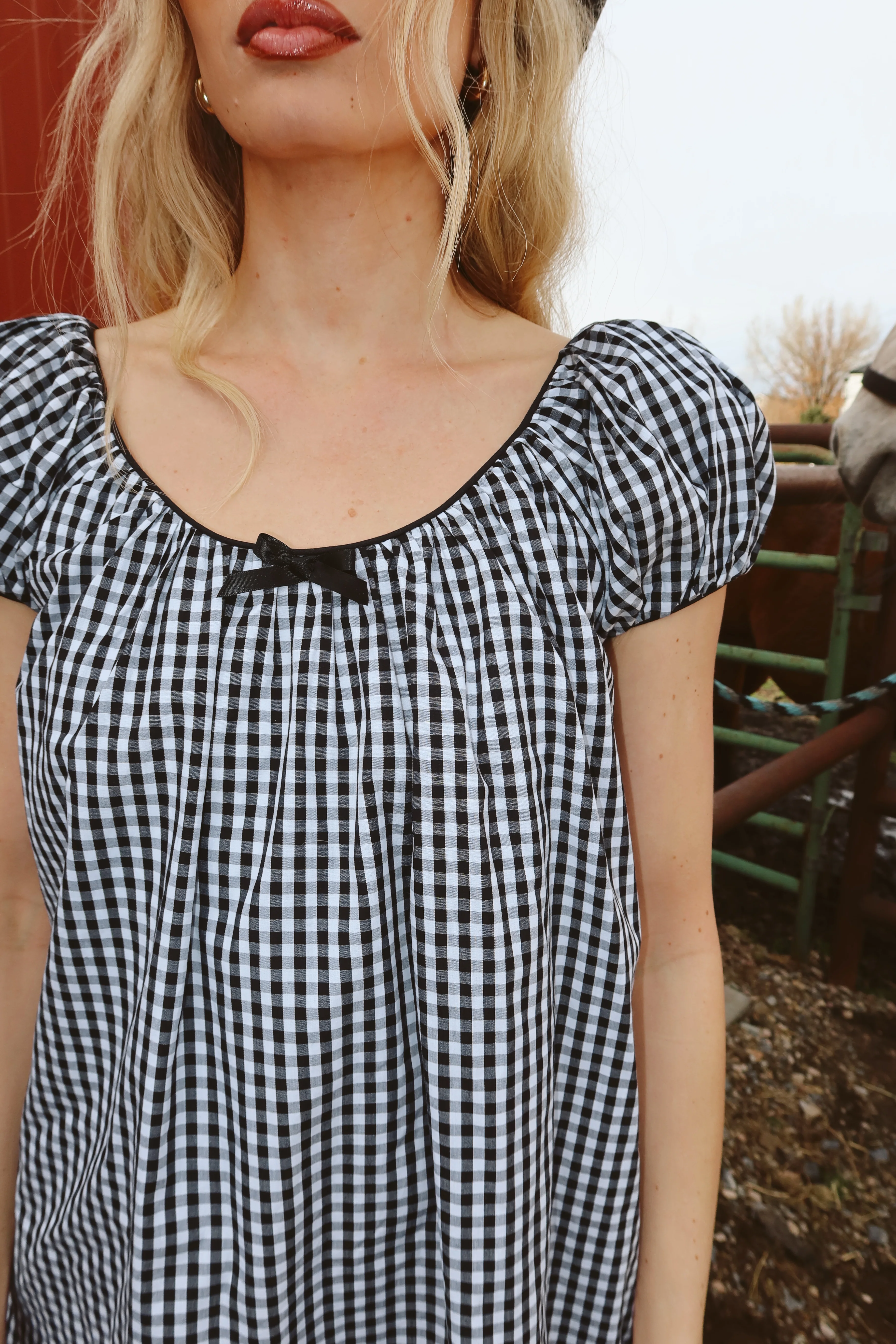 Aspyn Gingham Babydoll in Black - Image 2