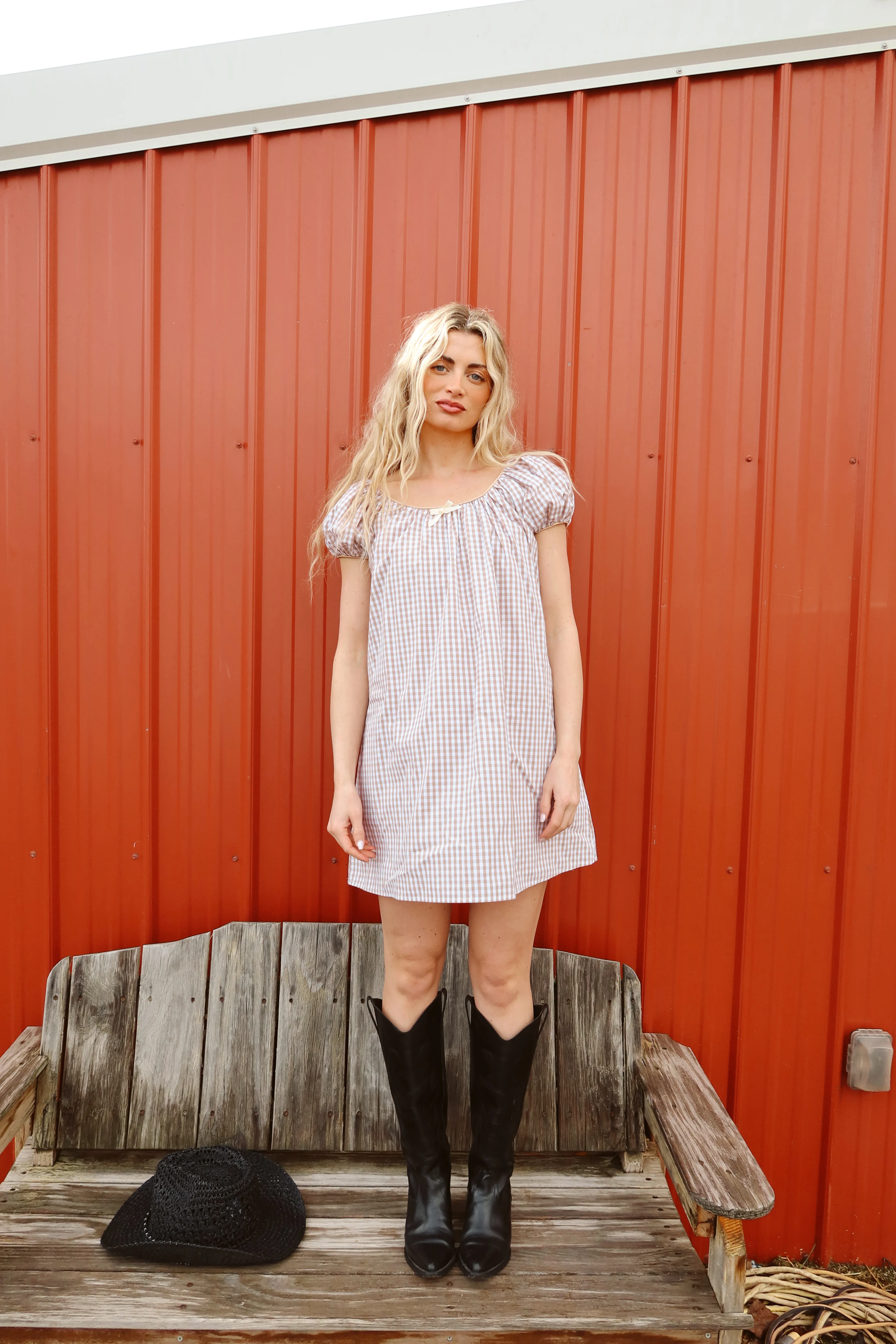 Aspyn Gingham Babydoll in Warm Oat - Image 2