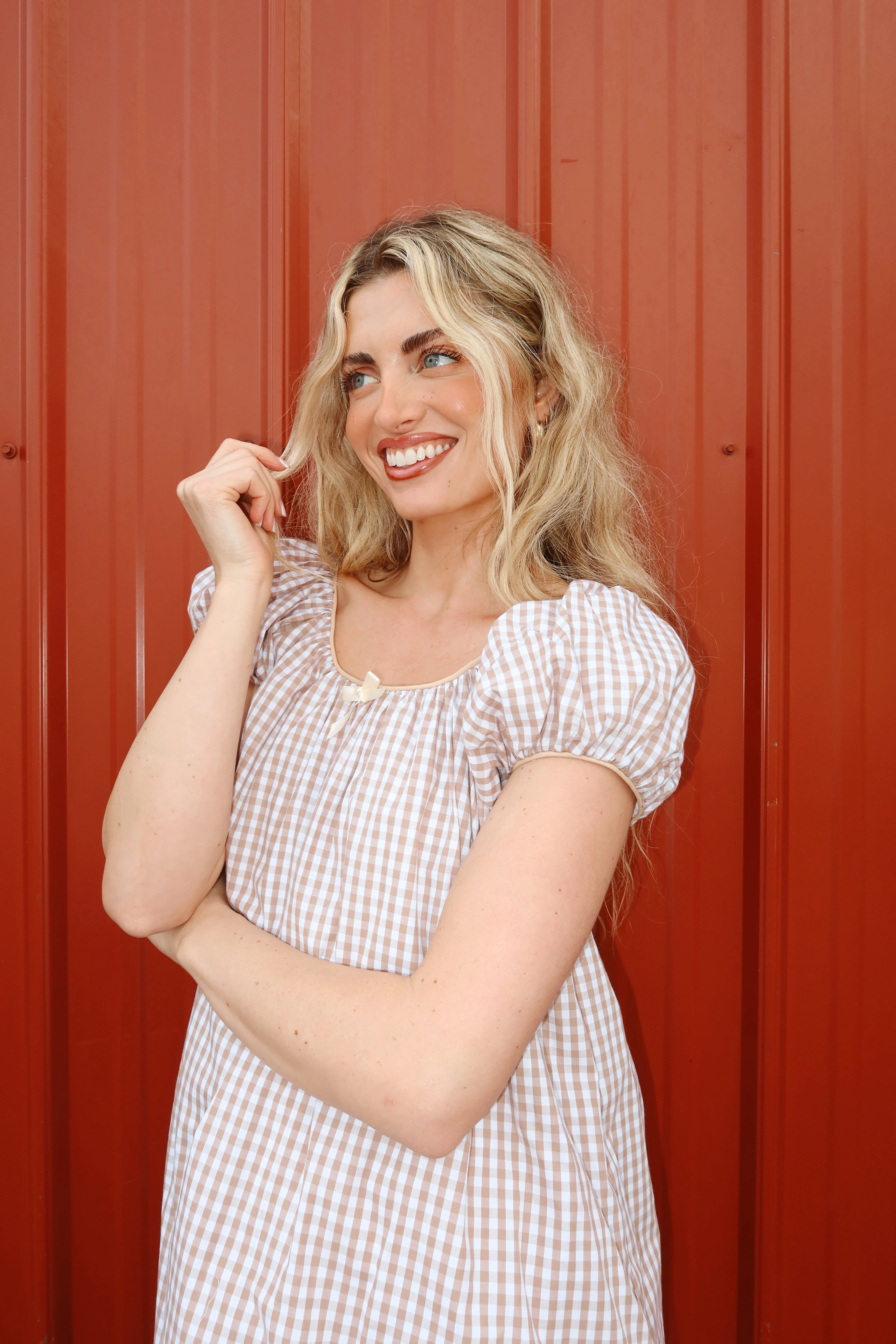 Aspyn Gingham Babydoll in Warm Oat - Image 5