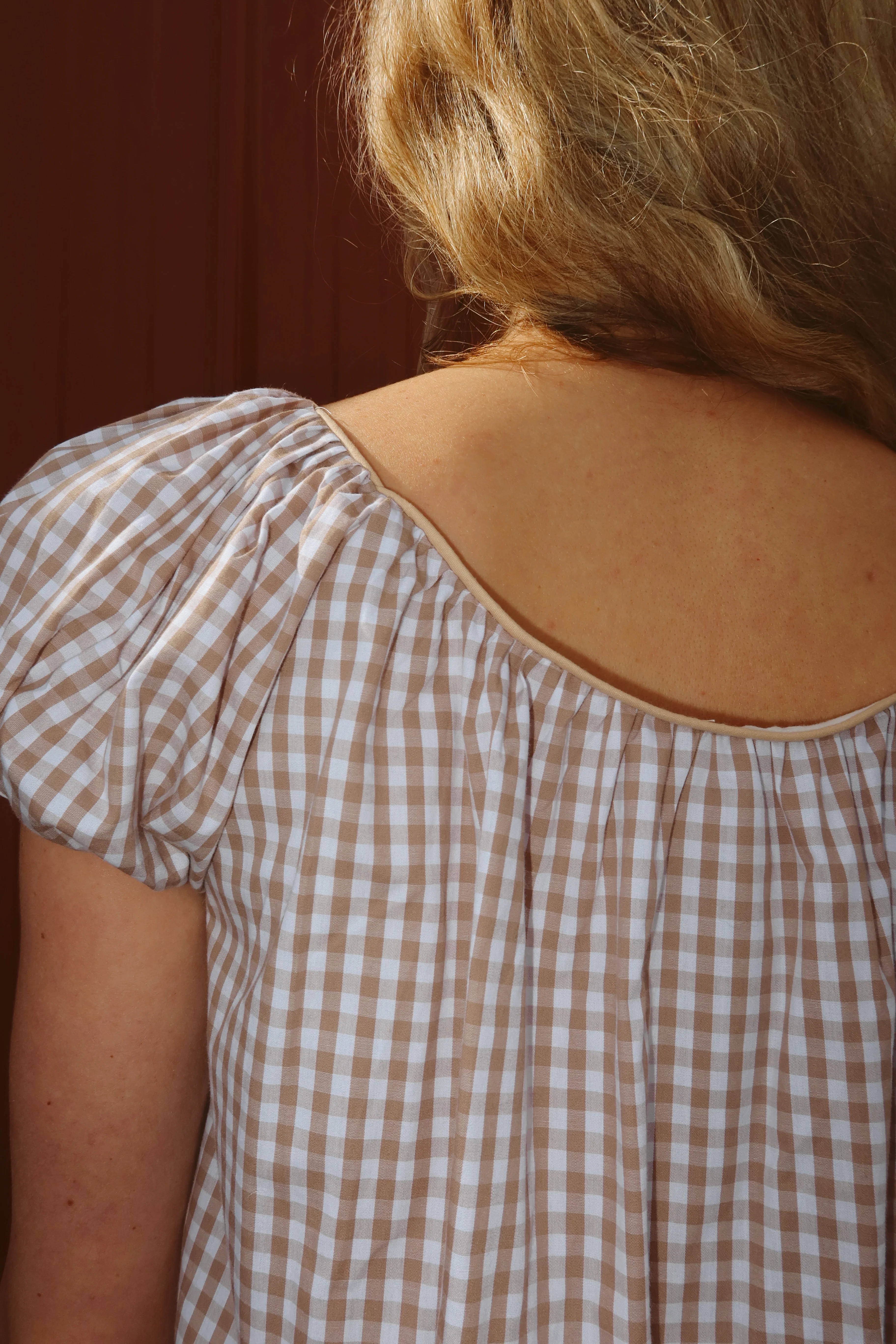 Aspyn Gingham Babydoll in Warm Oat - Image 8