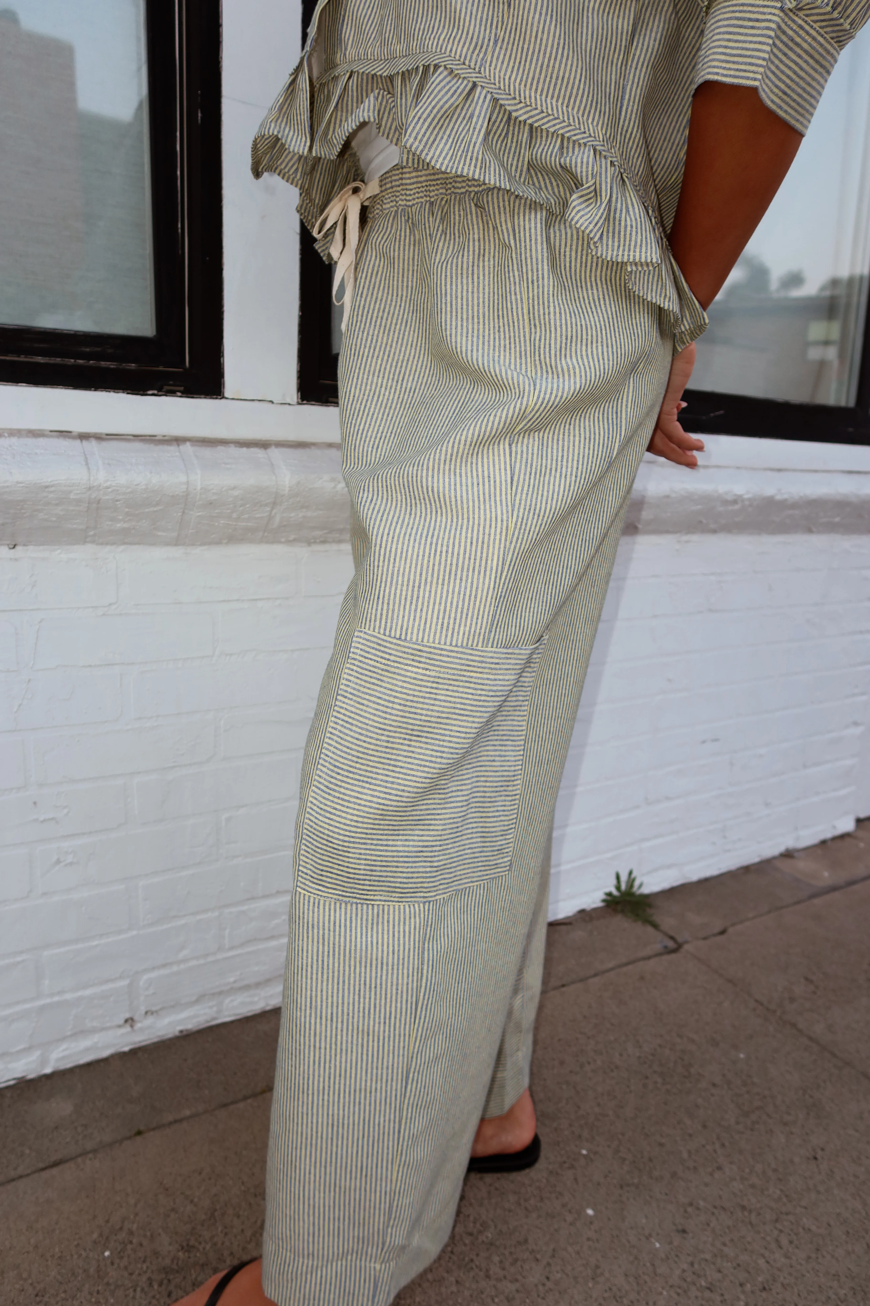 Bailey Pinstripe Pants in Yellow & Blue - Image 4