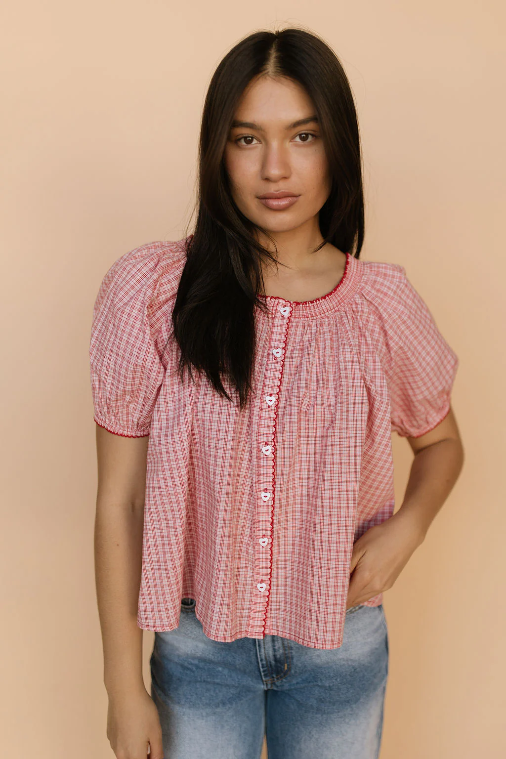Bree Plaid Blouse in Red - Image 2