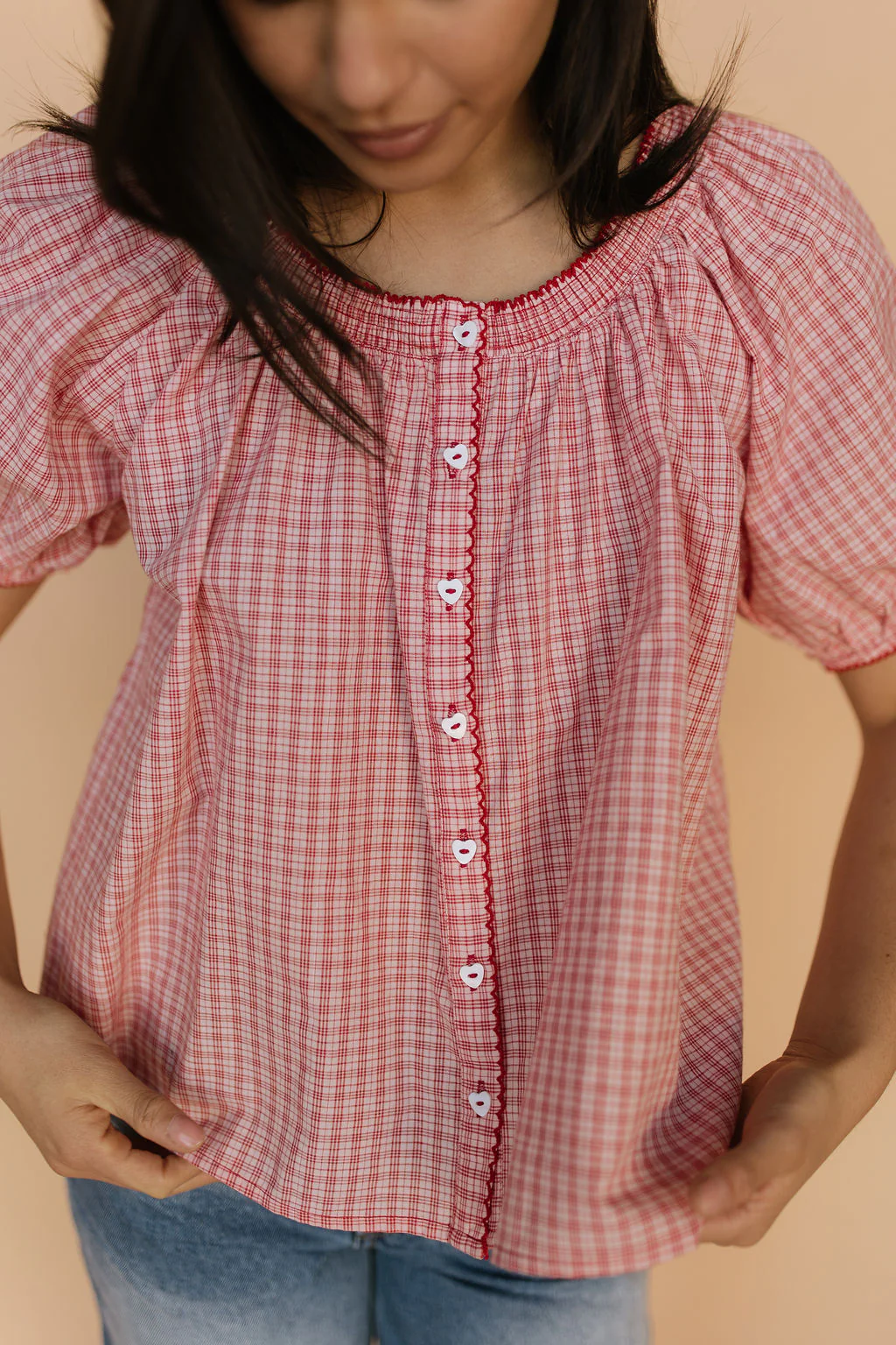 Bree Plaid Blouse in Red - Image 3