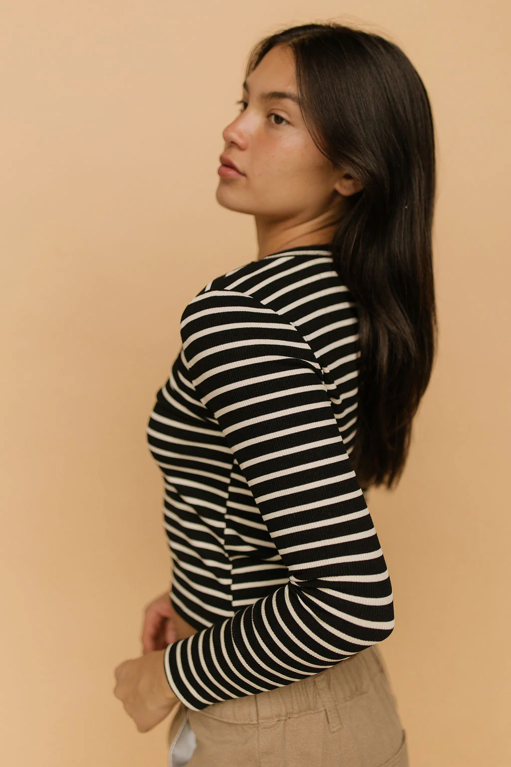 FINAL SALE - Bria Stripe Long Sleeve in Black - Image 2