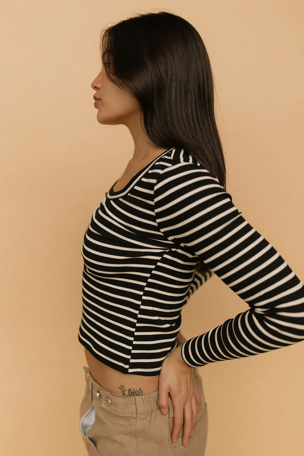FINAL SALE - Bria Stripe Long Sleeve in Black - Image 3
