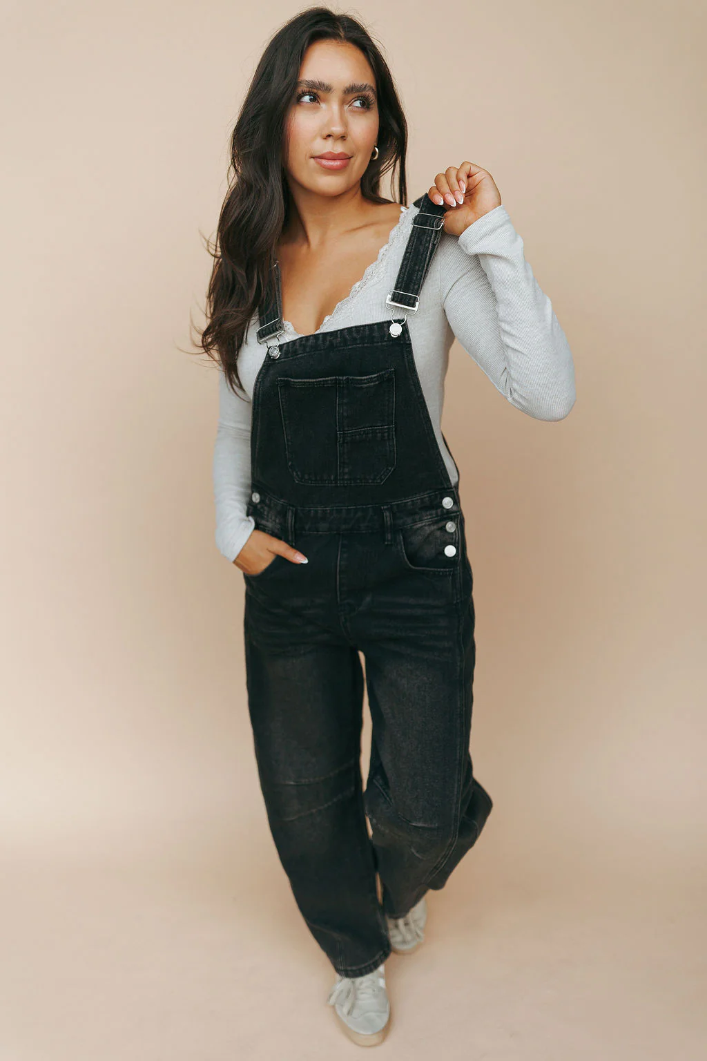 Carly Denim Barrel Overalls in Black - Image 3