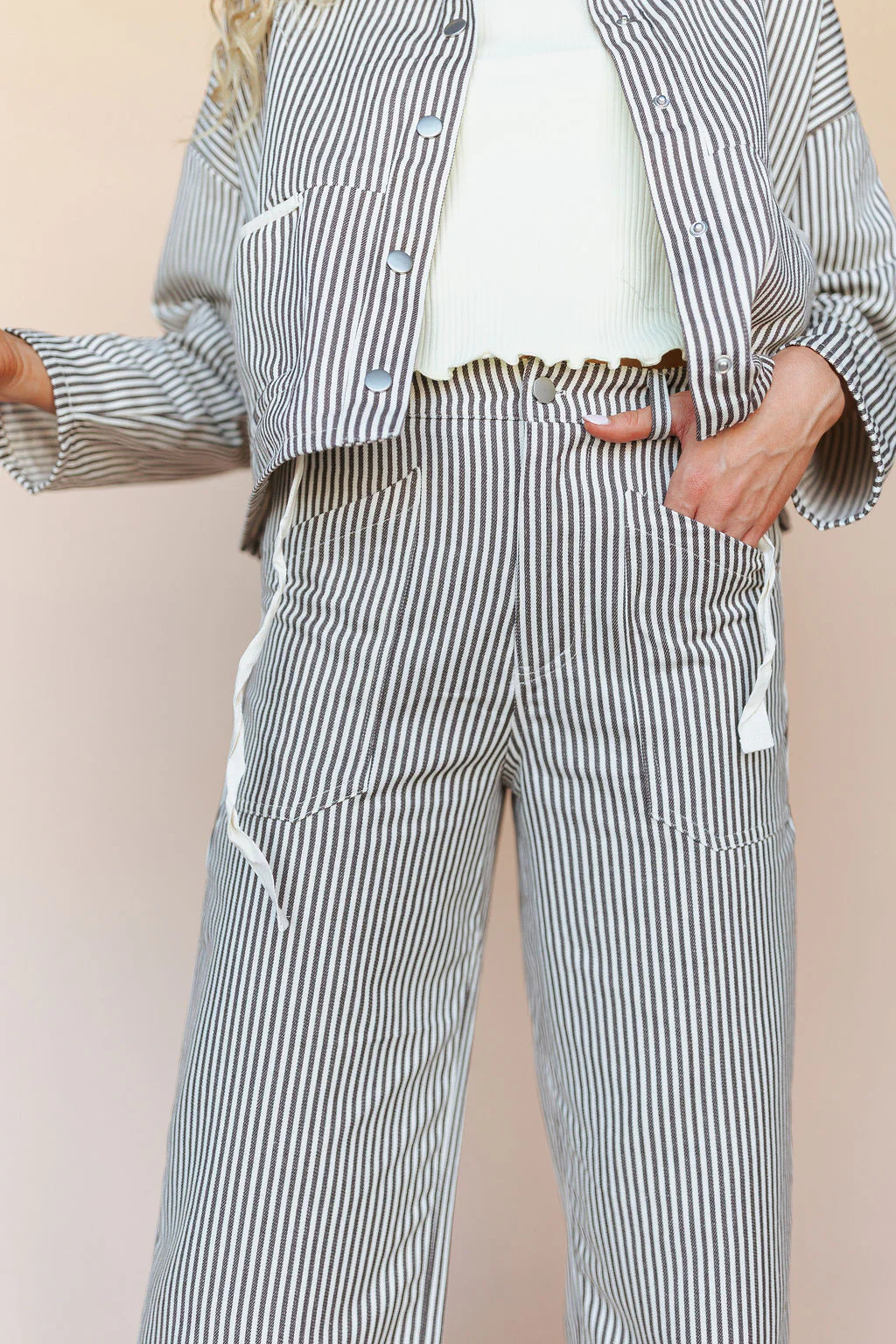 Casey Pinstripe Pants in Mocha - Image 4