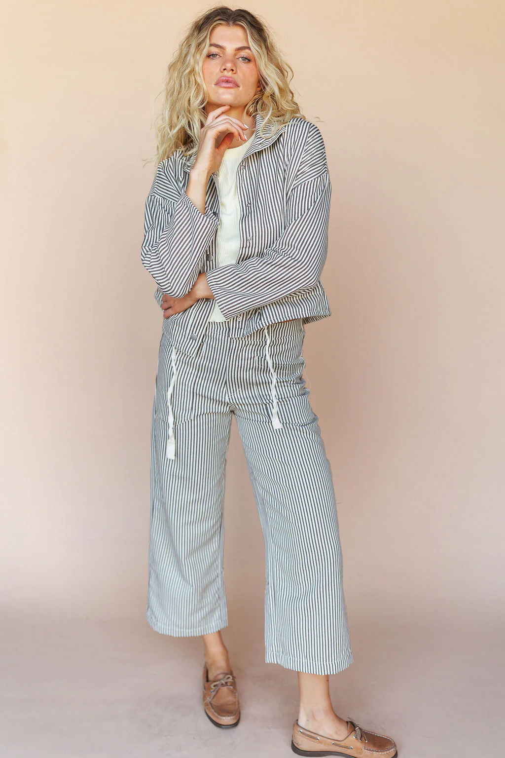 Casey Pinstripe Pants in Mocha - Image 5