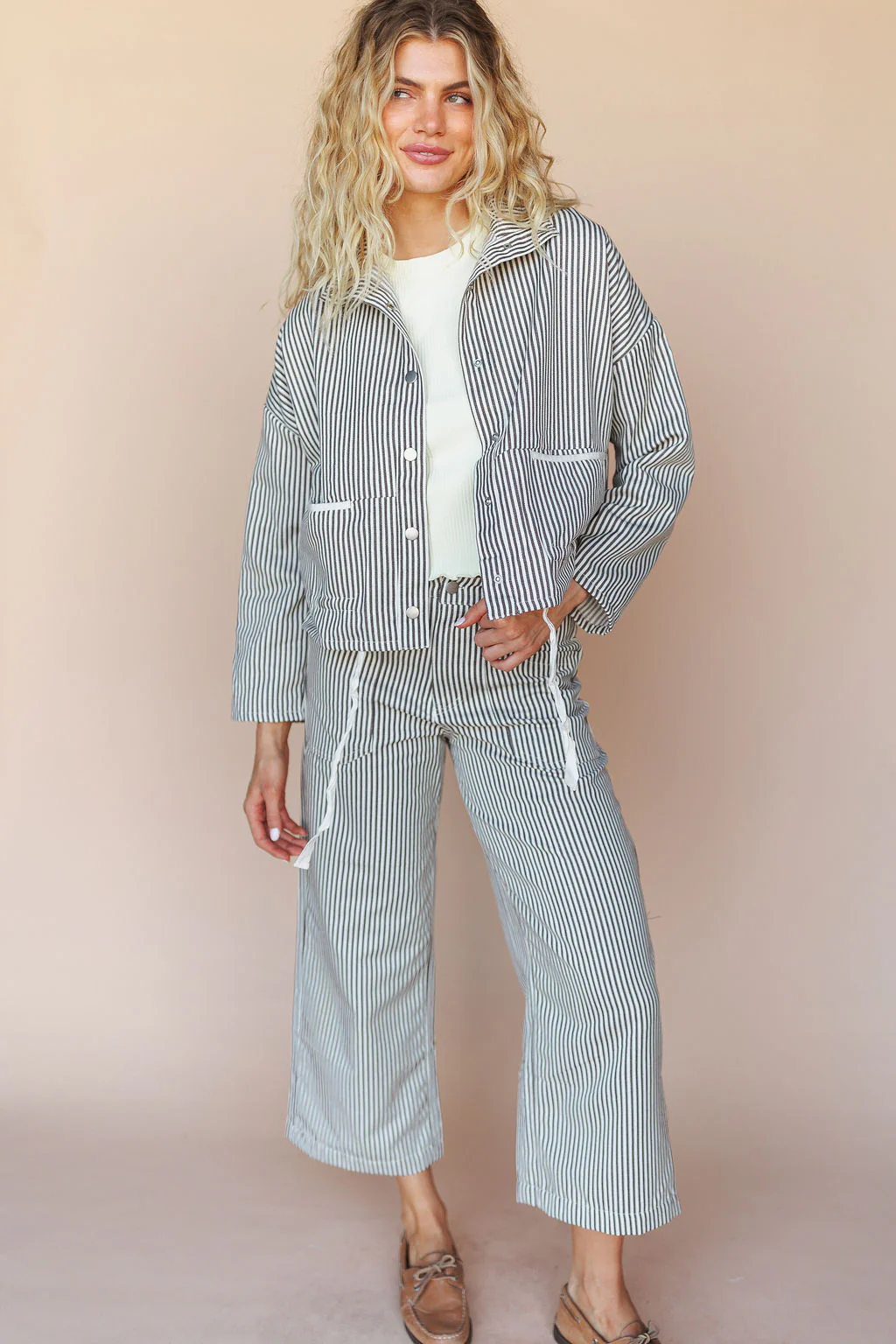Casey Pinstripe Pants in Mocha - Image 6
