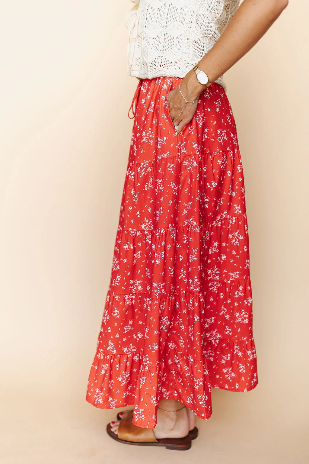 Cherry Blossom Maxi Skirt in Red - Image 4