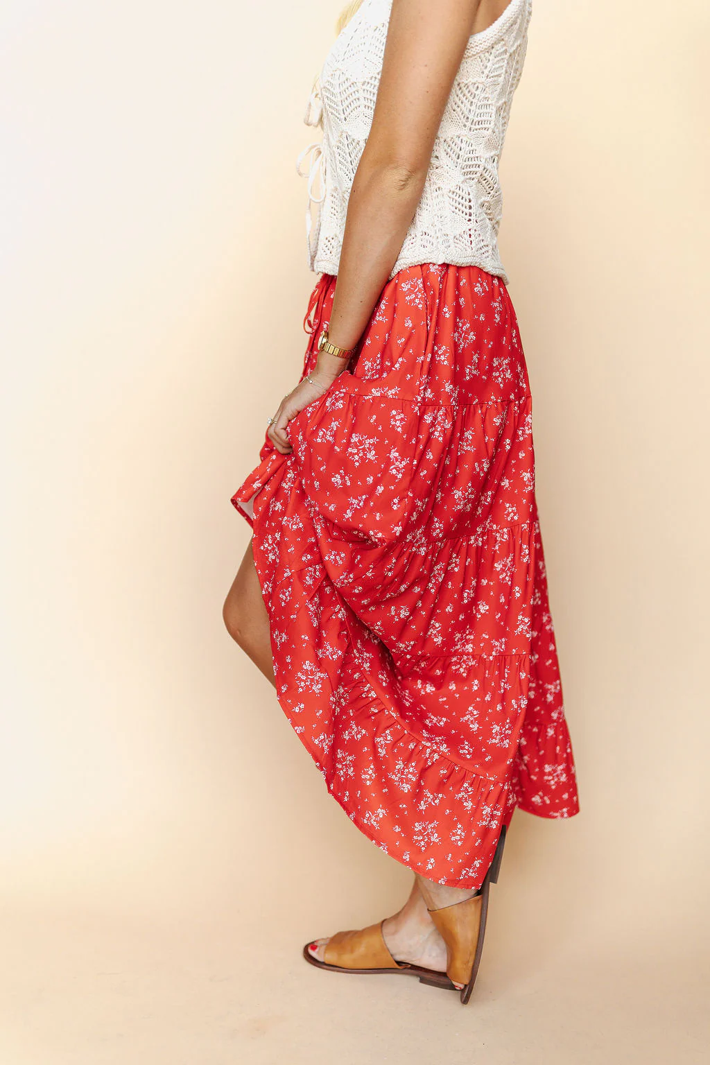 Cherry Blossom Maxi Skirt in Red - Image 5