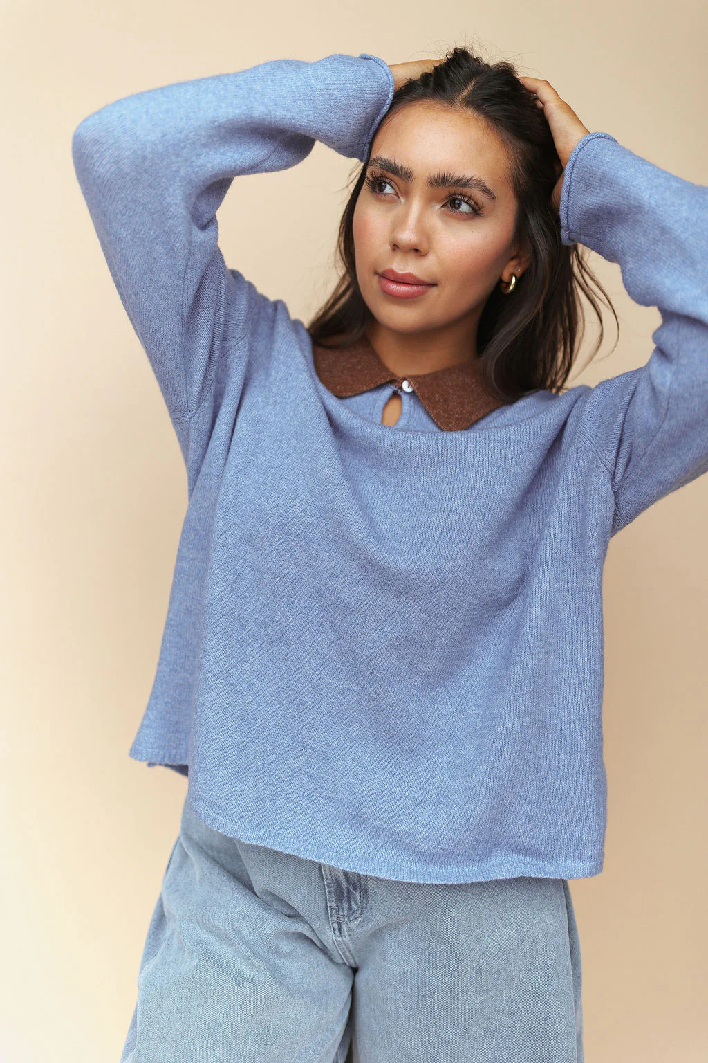 Colbie Polo Sweater in Dusty Blue - Image 3