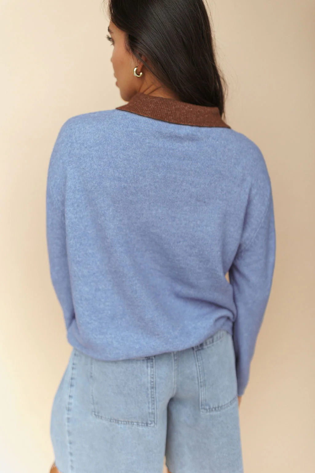 Colbie Polo Sweater in Dusty Blue - Image 4