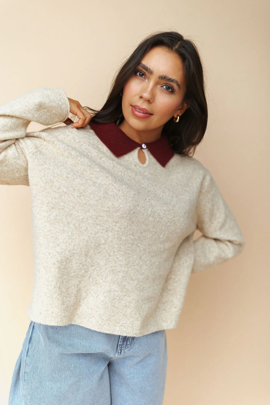 Colbie Polo Sweater in Latte - Image 4