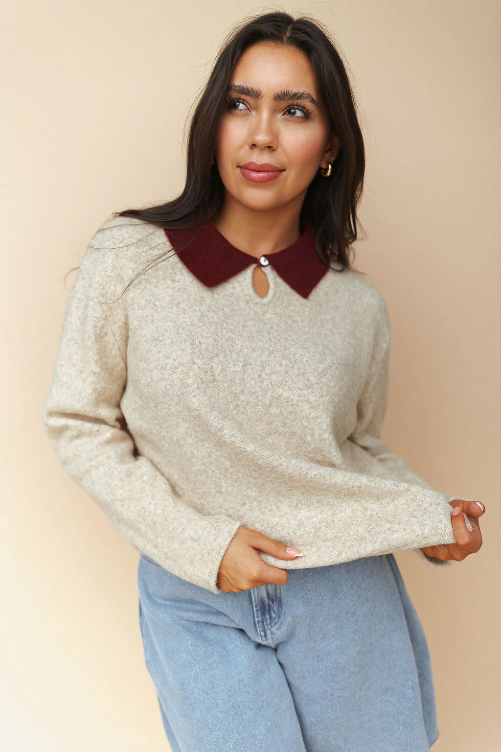 Colbie Polo Sweater in Latte - Image 5