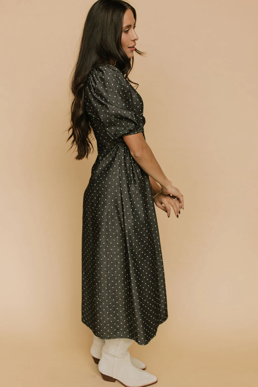 Denim Dot Dress in Black - Image 3