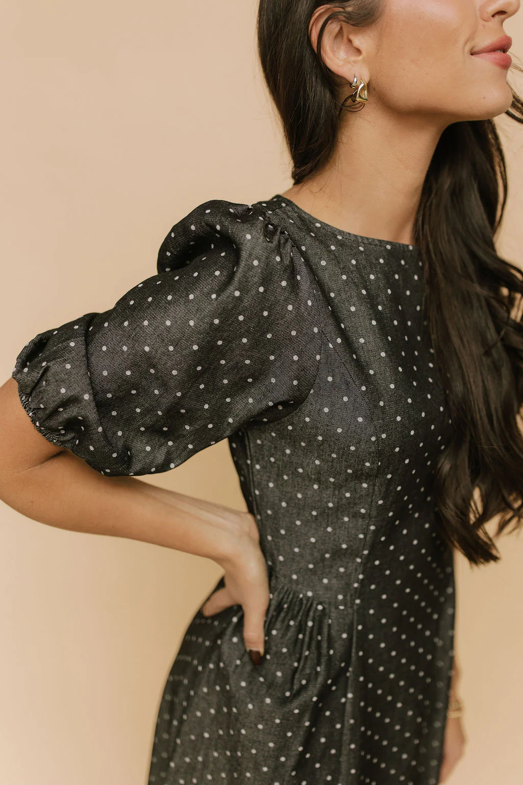 Denim Dot Dress in Black - Image 6
