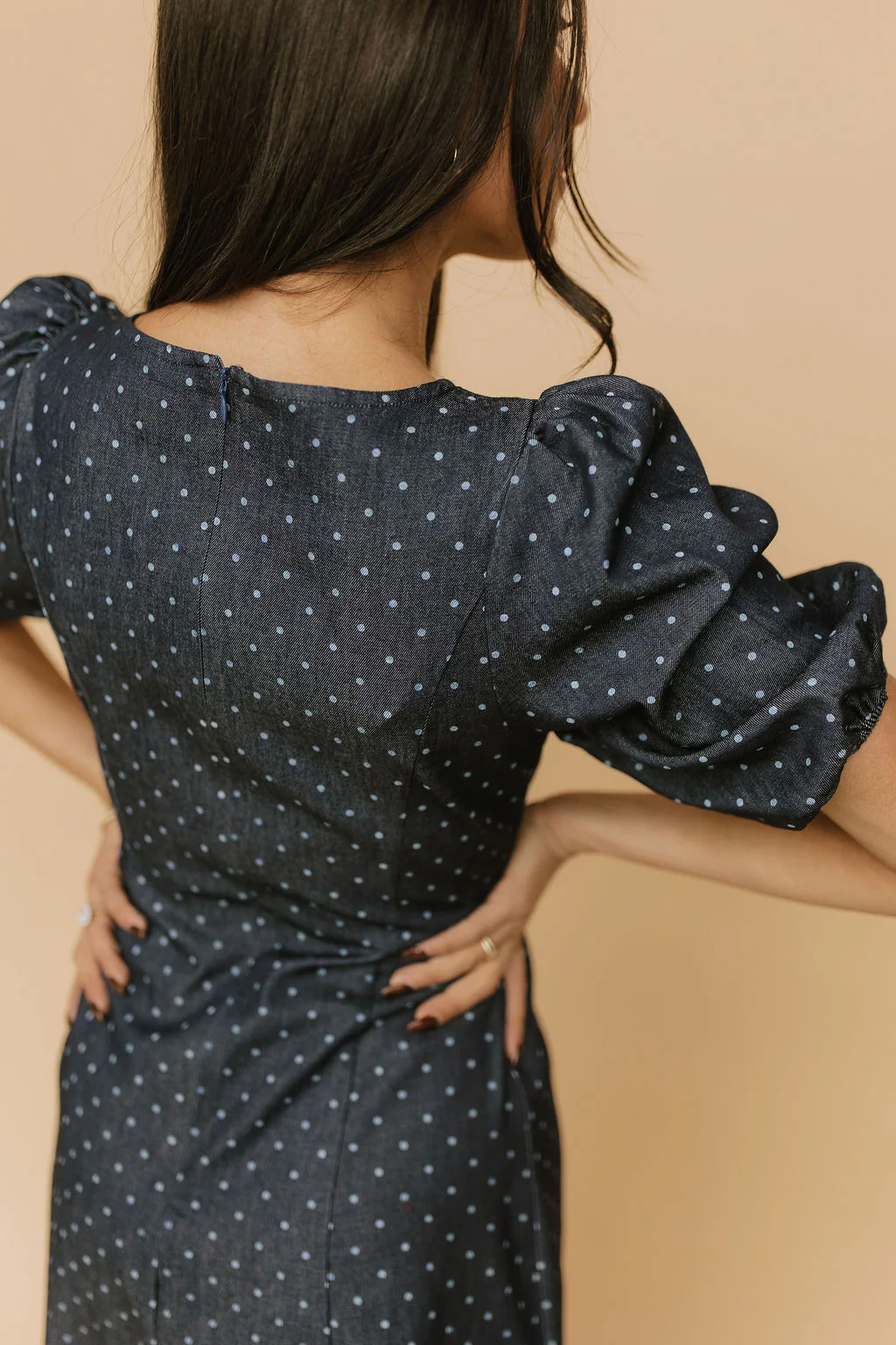 Denim Dot Dress in Blue - Image 7