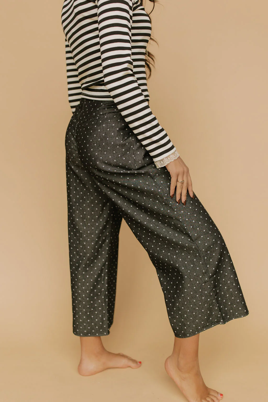 Denim Dot Pants in Black - Image 3