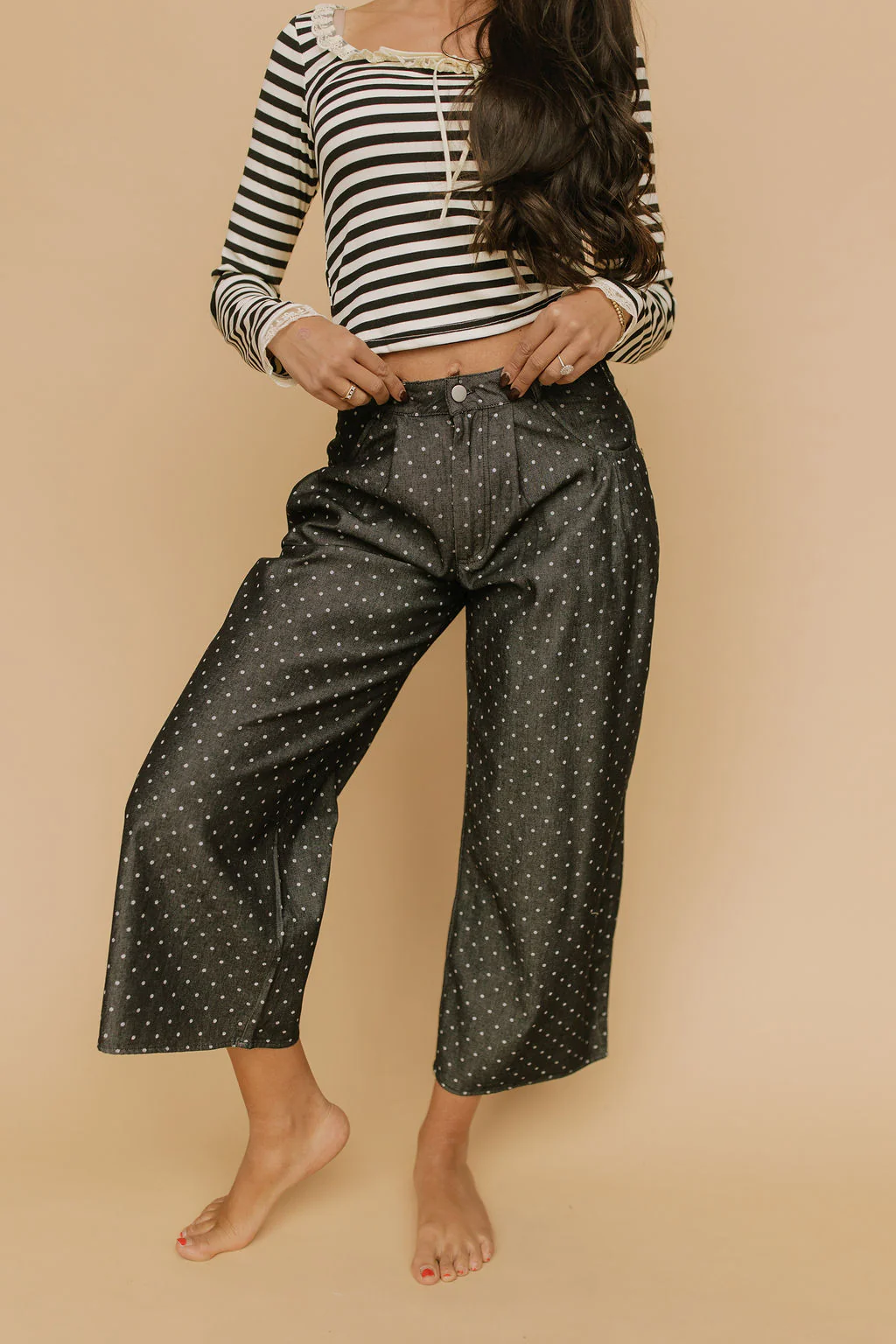 Denim Dot Pants in Black - Image 4
