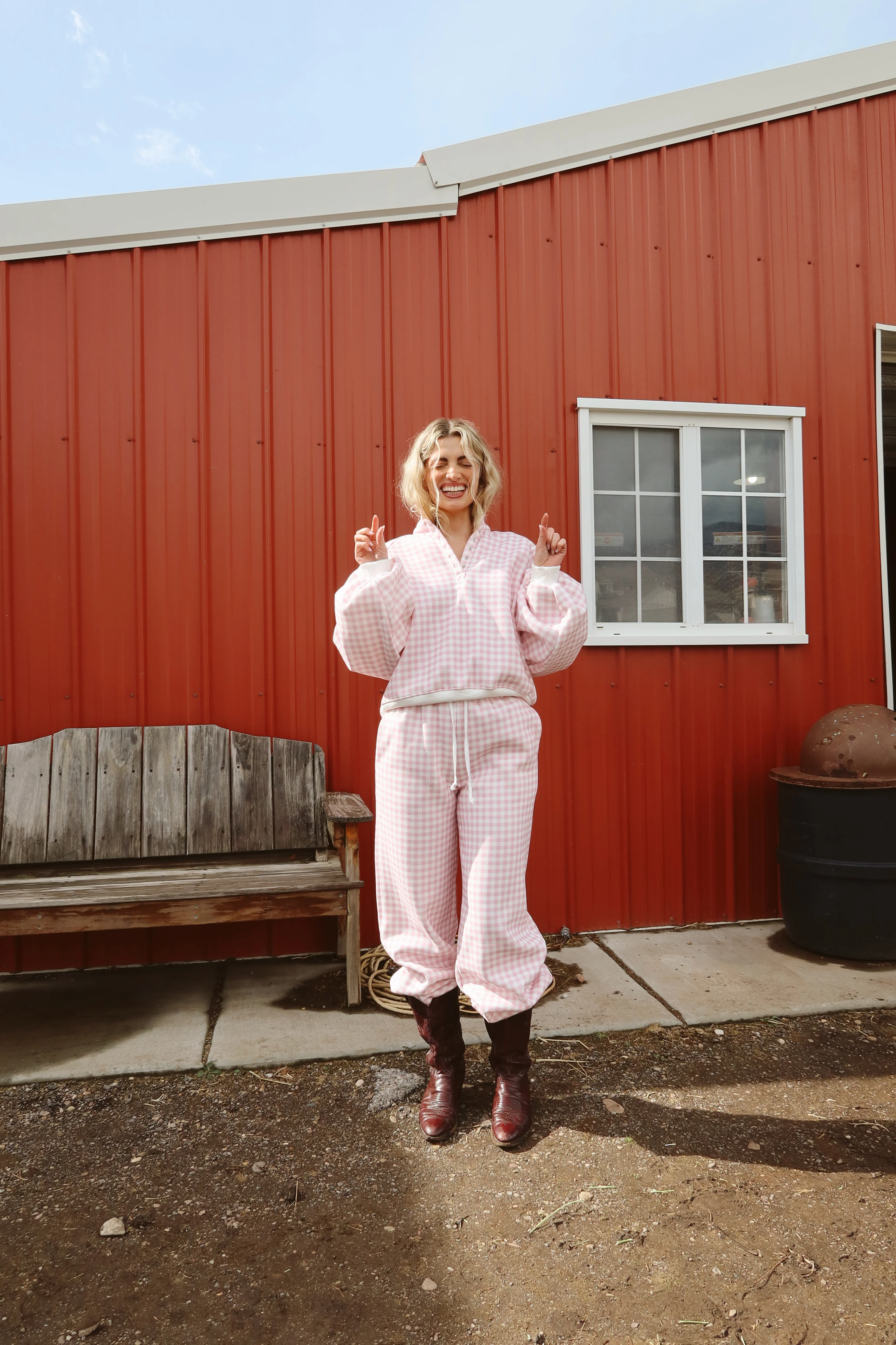 Dolly Gingham Joggers in Pink - Image 3