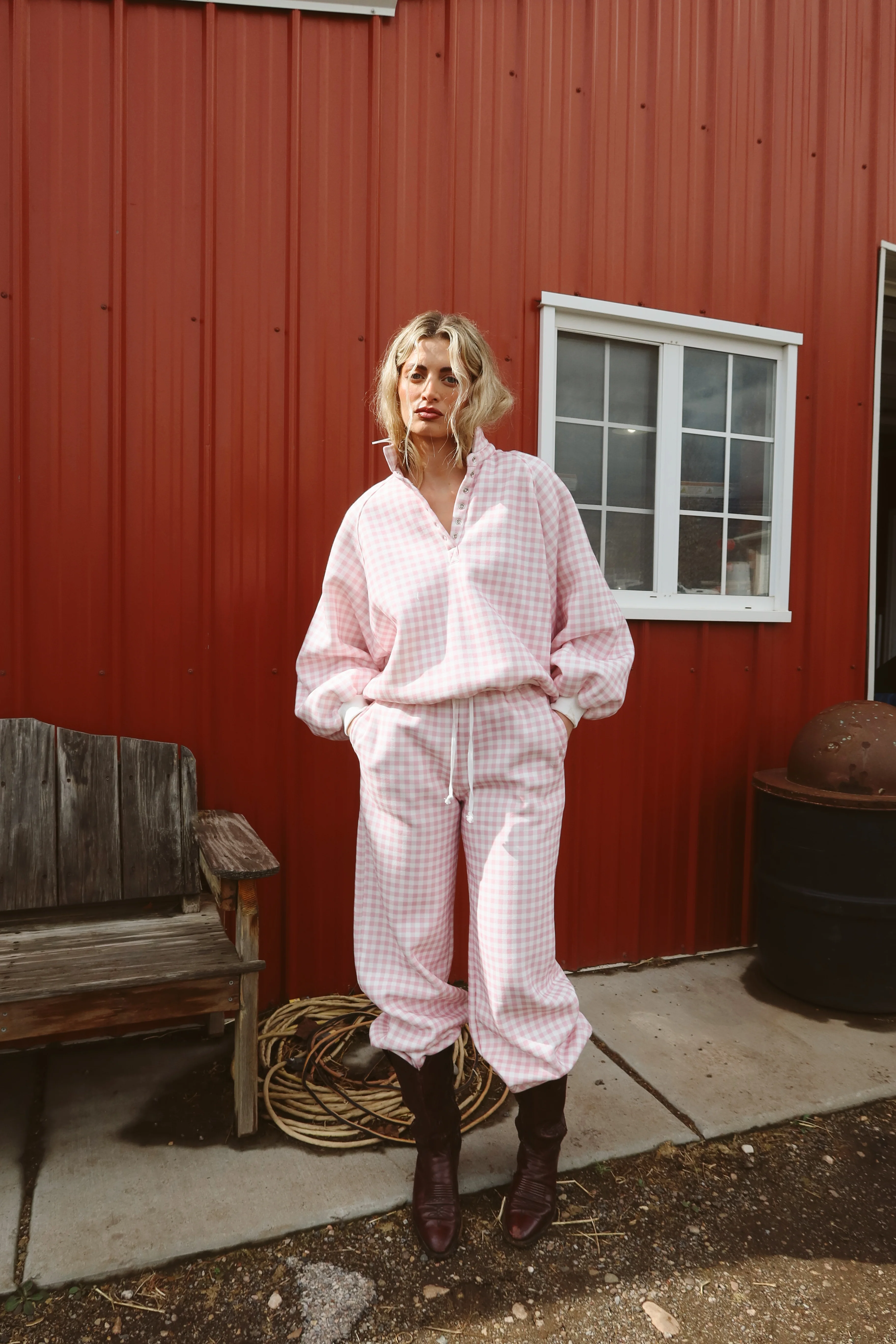 Dolly Gingham Joggers in Pink - Image 5