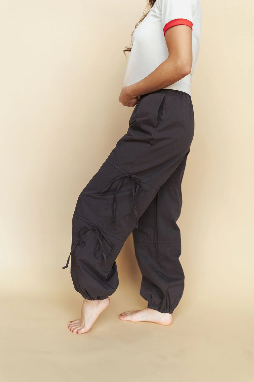 Downtown Side Tie Jogger Pants in Charcoal - Image 3