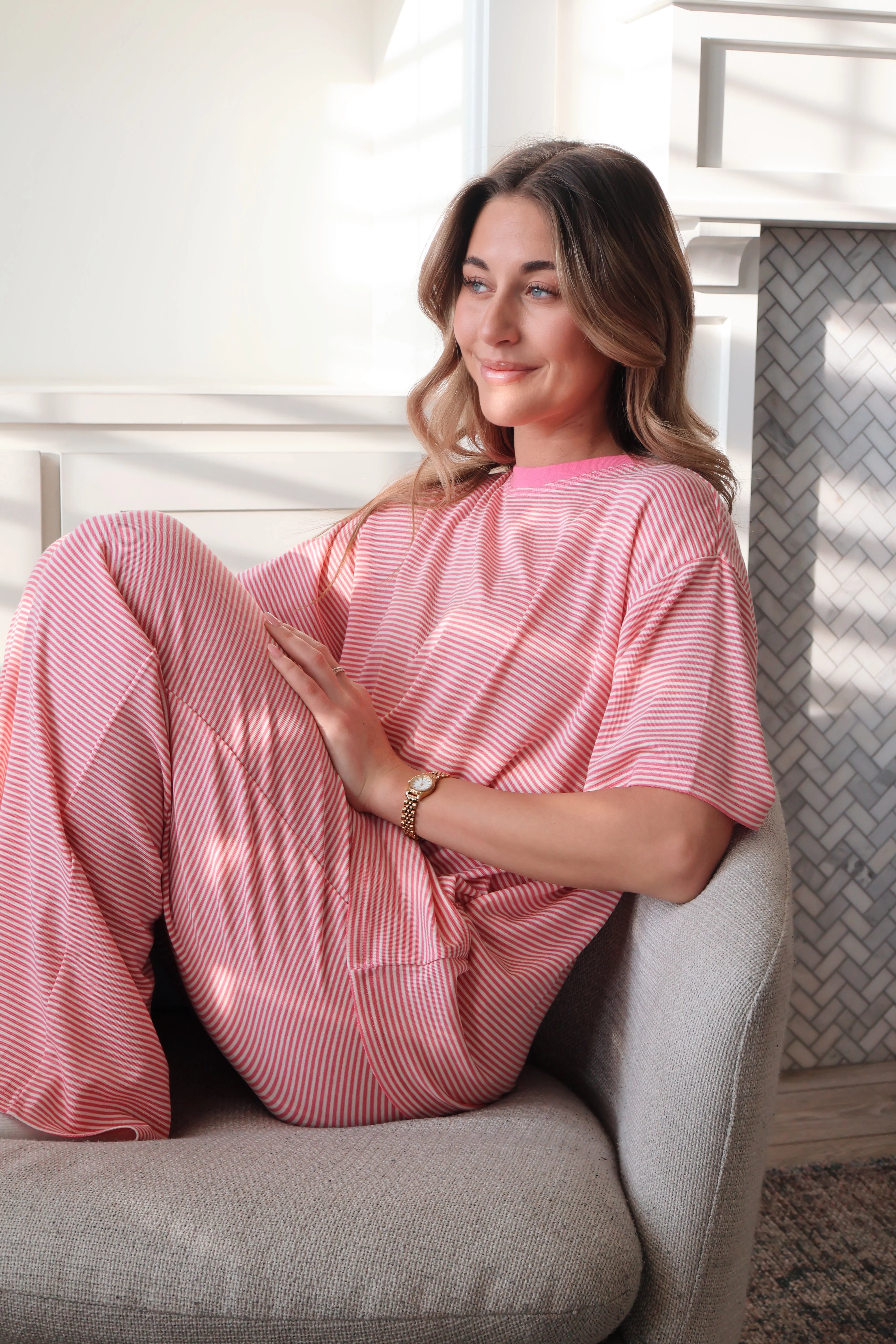 Dreamy Days Stripe Ribbed Pants in Bubblegum - Image 4