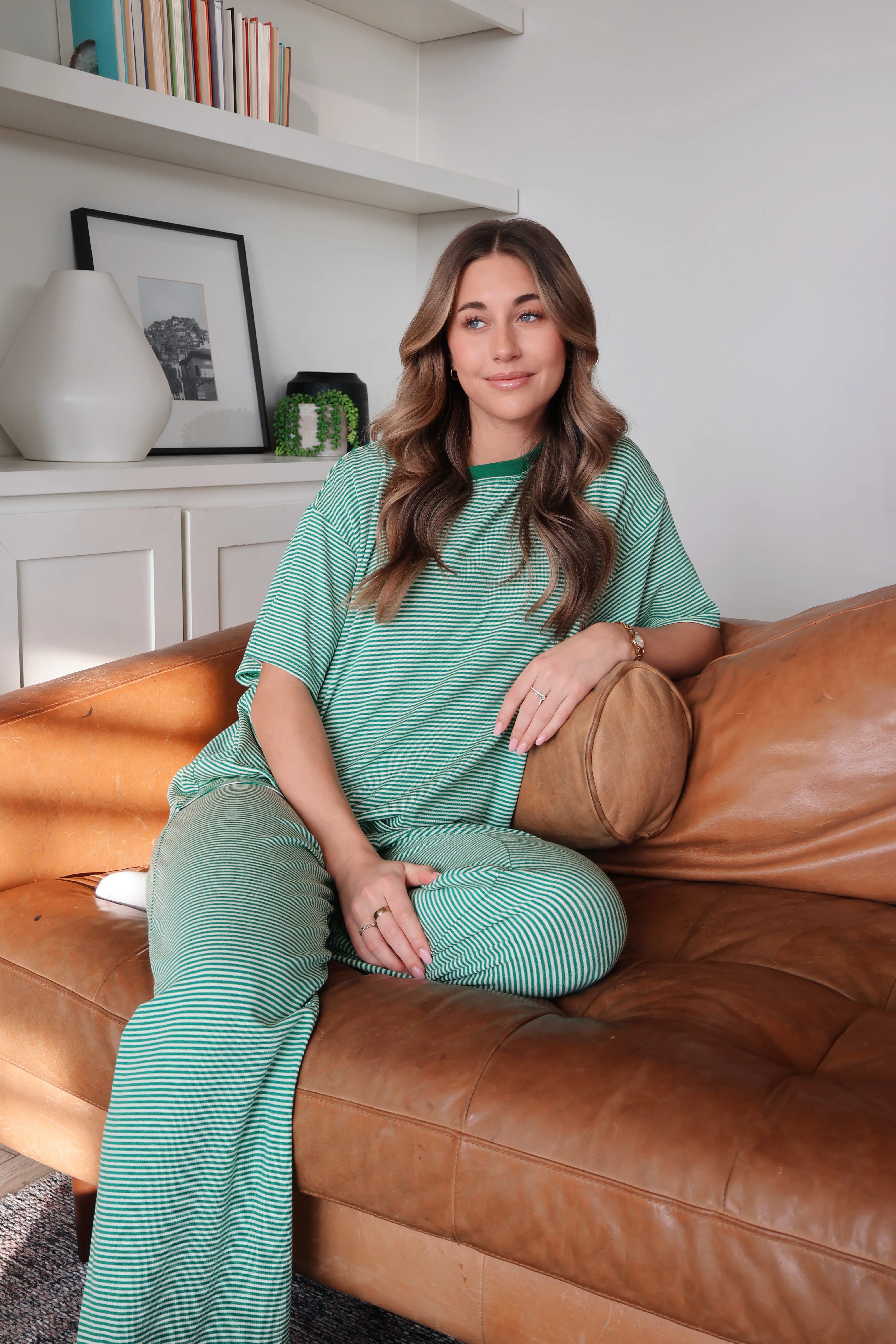 Dreamy Days Stripe Ribbed Tee in Green - Image 4