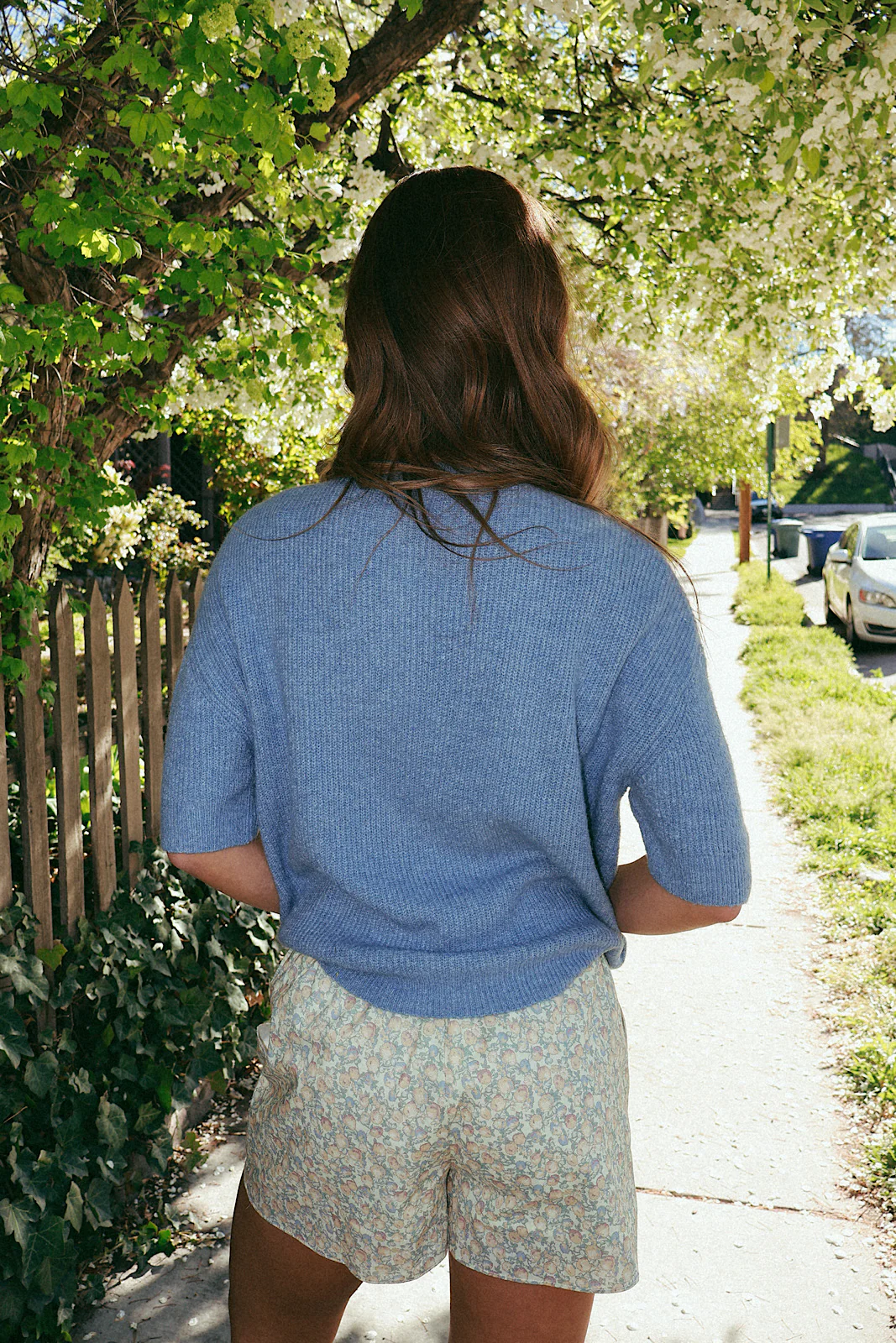 Elise Short Sleeve Cardigan in Dusty Blue - Image 3