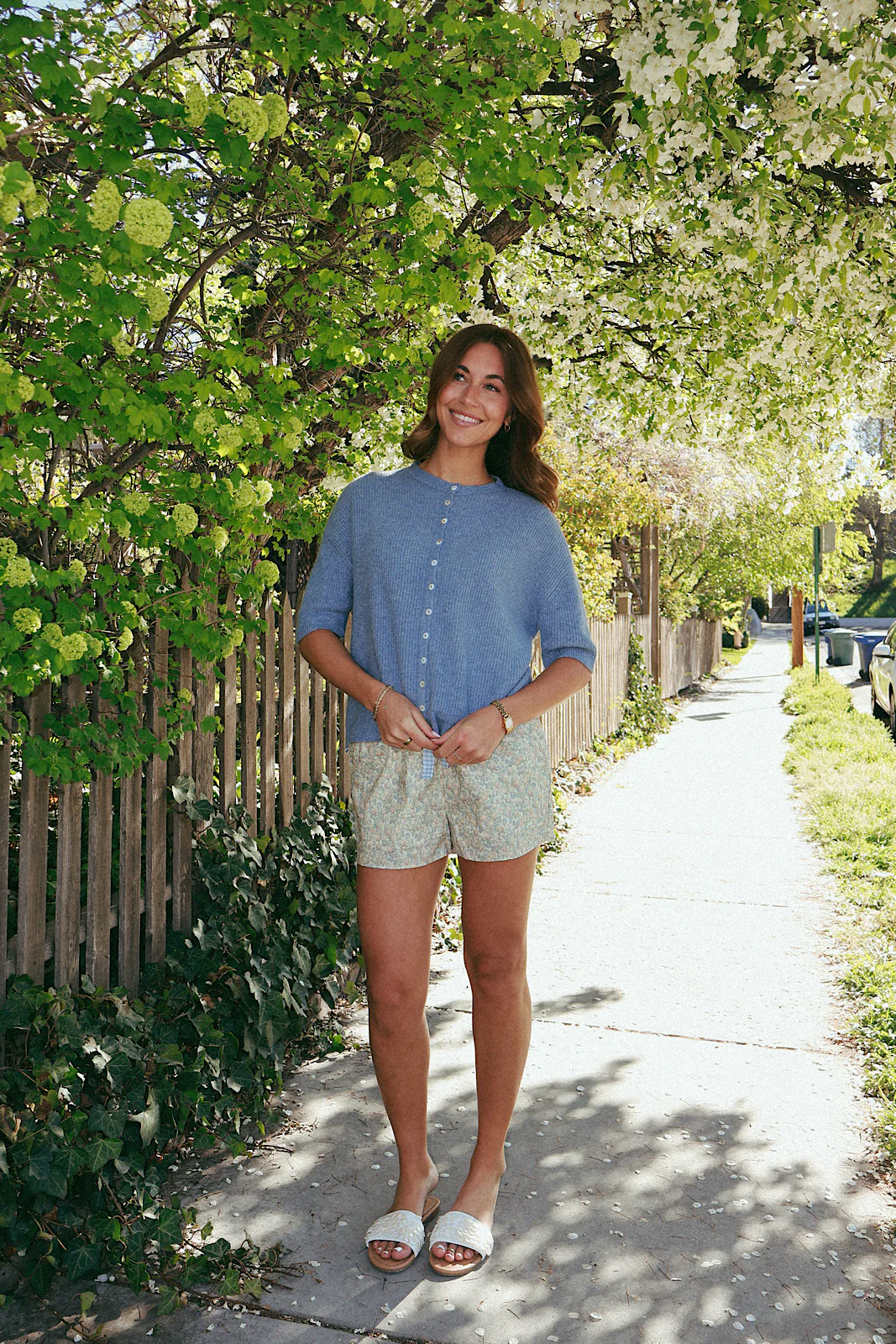Elise Short Sleeve Cardigan in Dusty Blue - Image 5