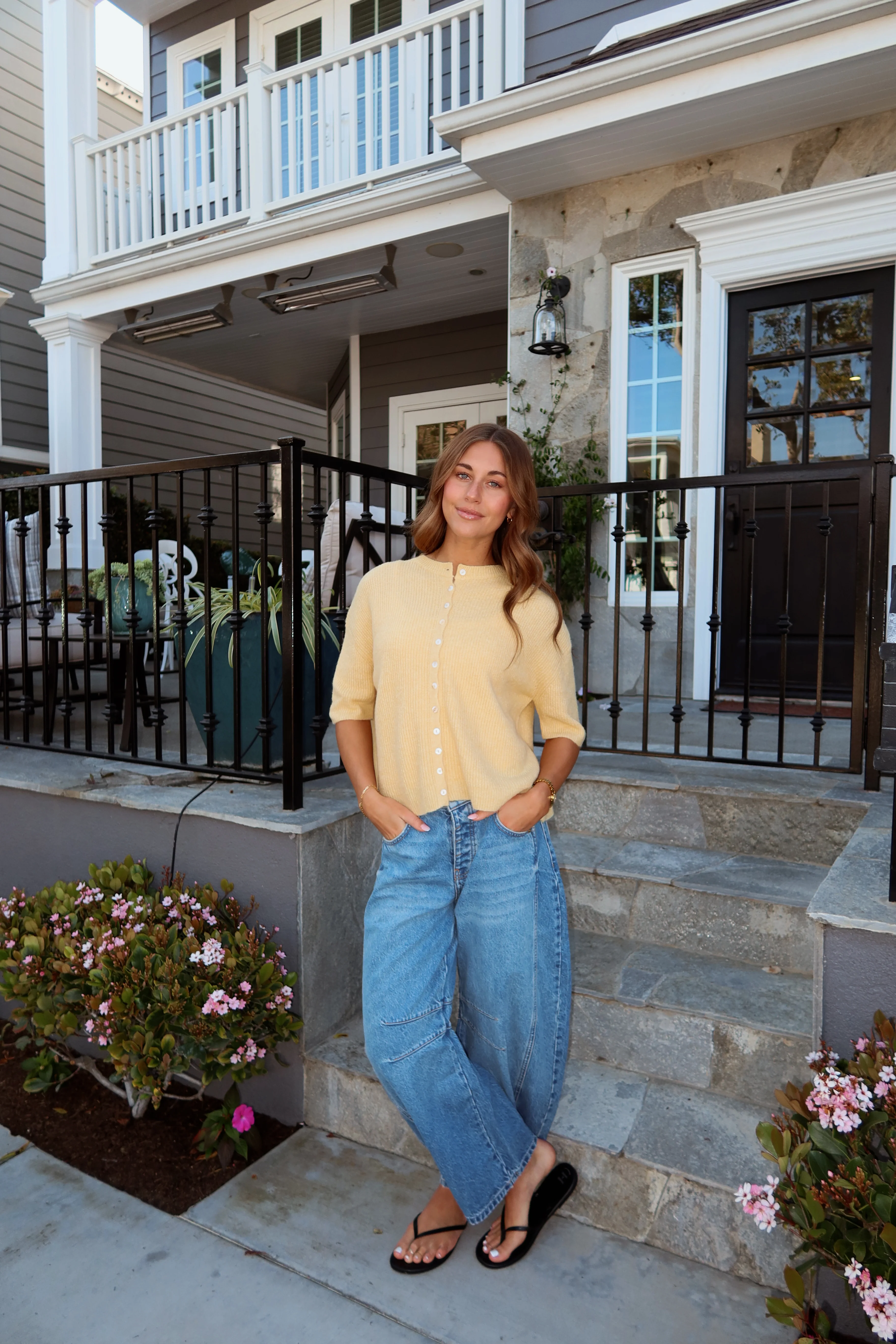 Elise Short Sleeve Cardigan in Honey - Image 2