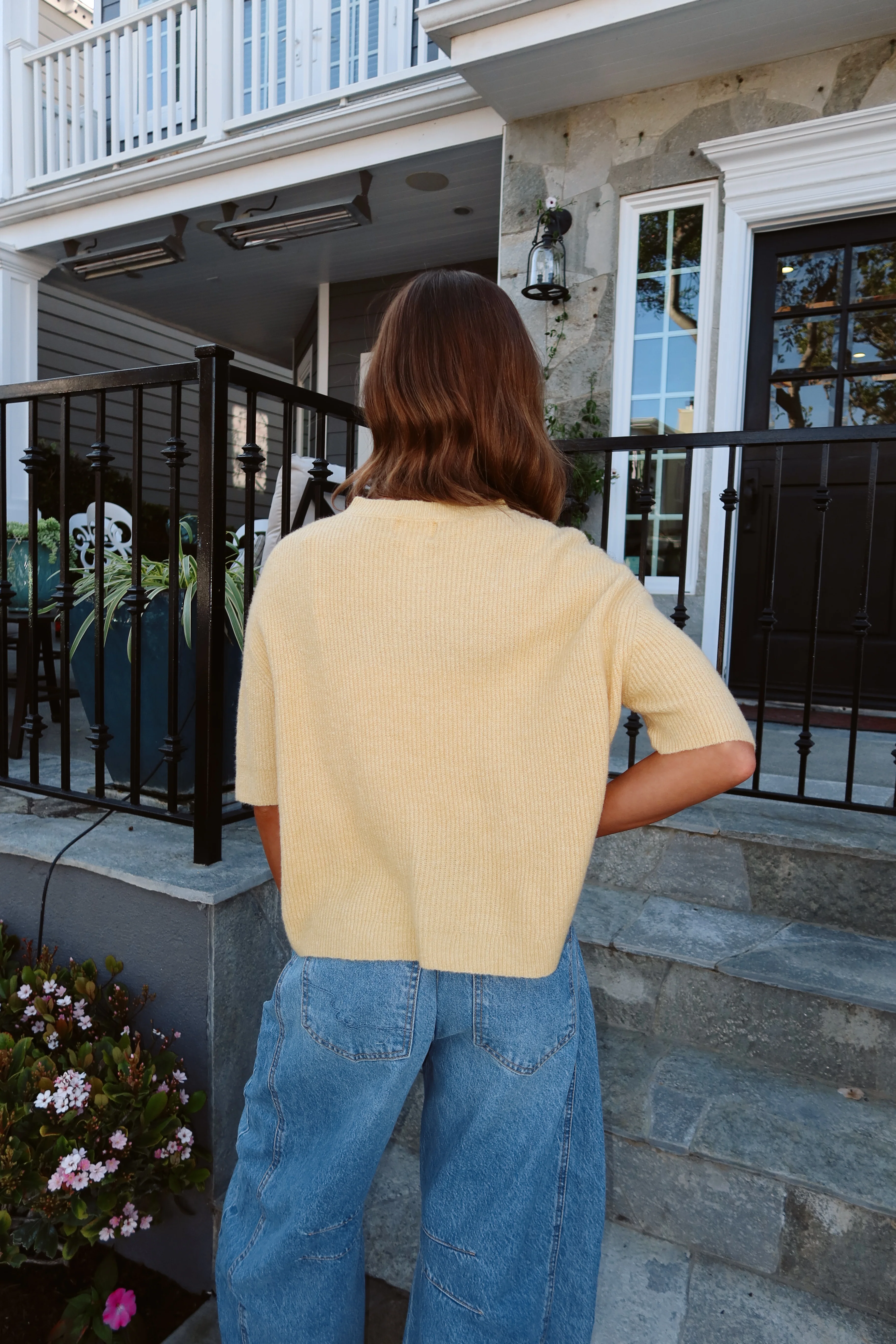 Elise Short Sleeve Cardigan in Honey - Image 3