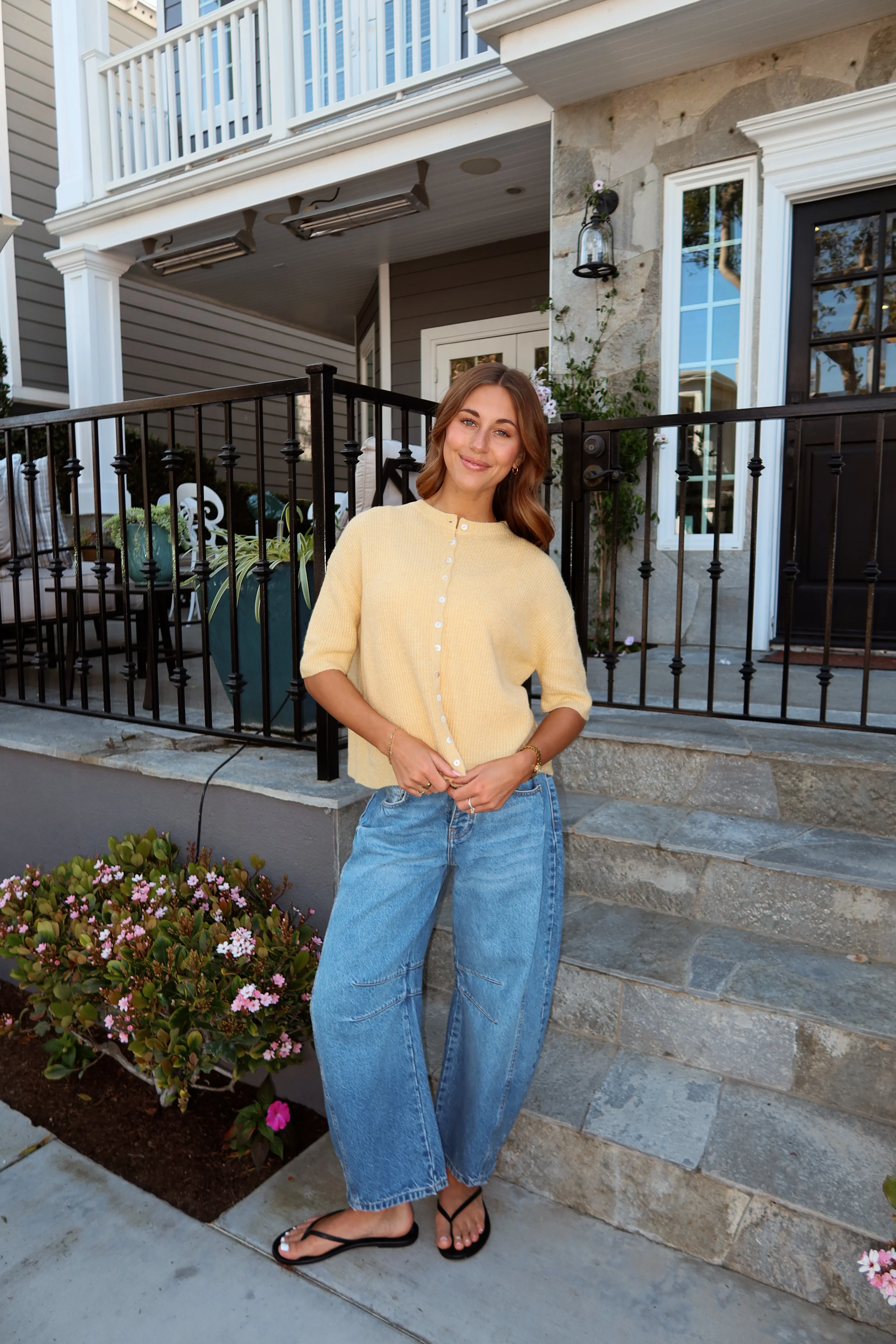 Elise Short Sleeve Cardigan in Honey - Image 4