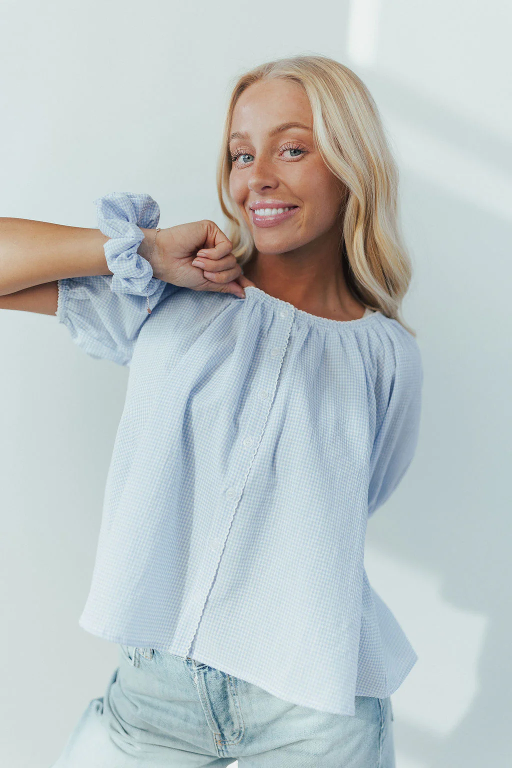Eliza Gingham Blouse In Light Blue - Image 2