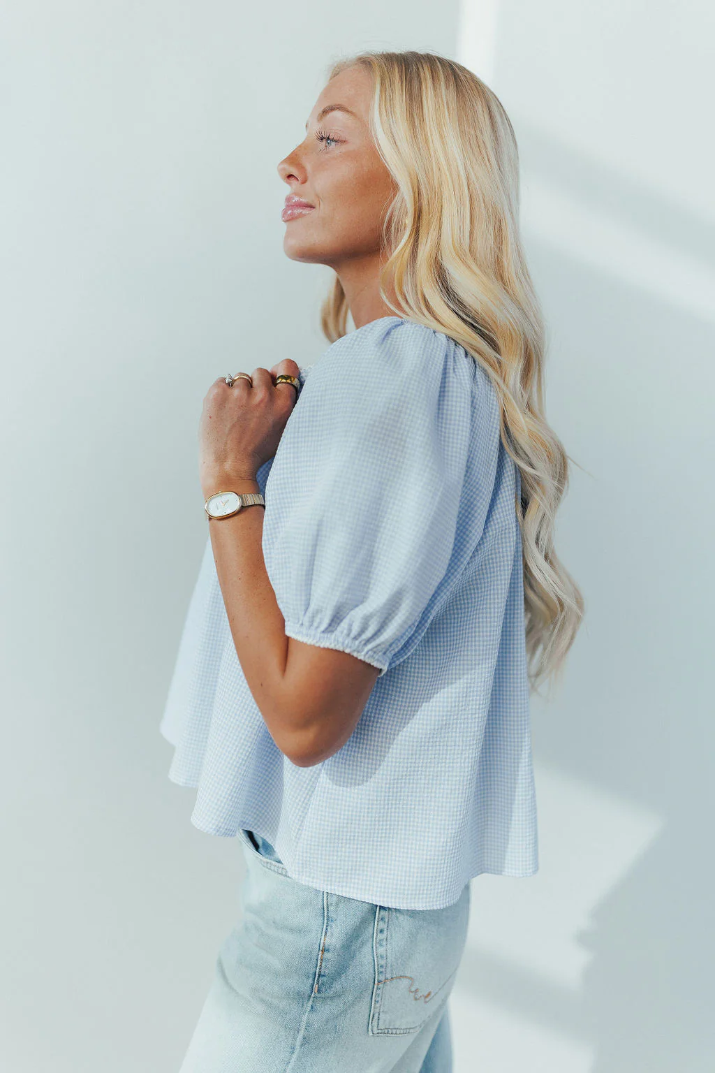 Eliza Gingham Blouse In Light Blue - Image 4