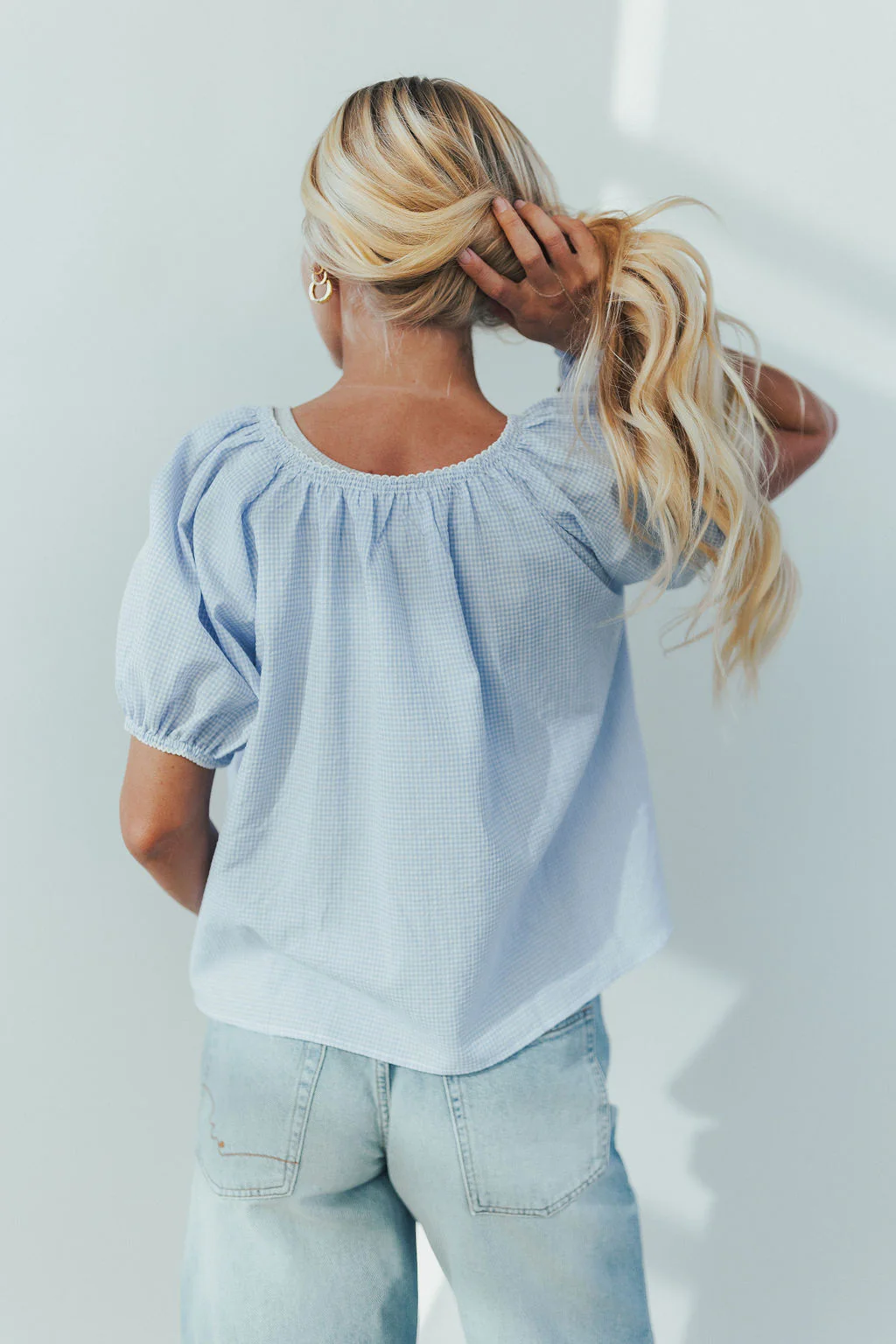 Eliza Gingham Blouse In Light Blue - Image 6