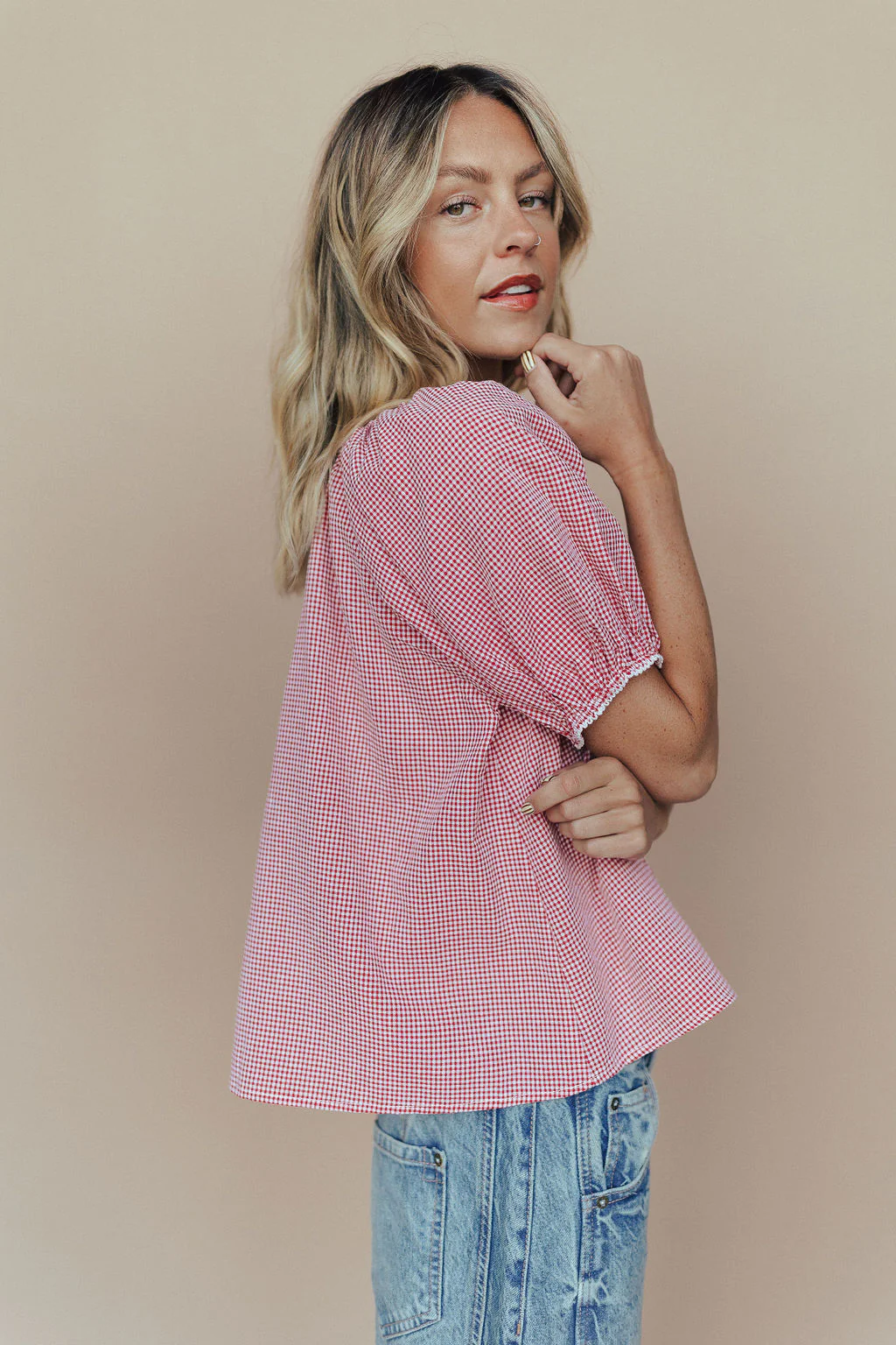 Eliza Gingham Blouse In Red - Image 4