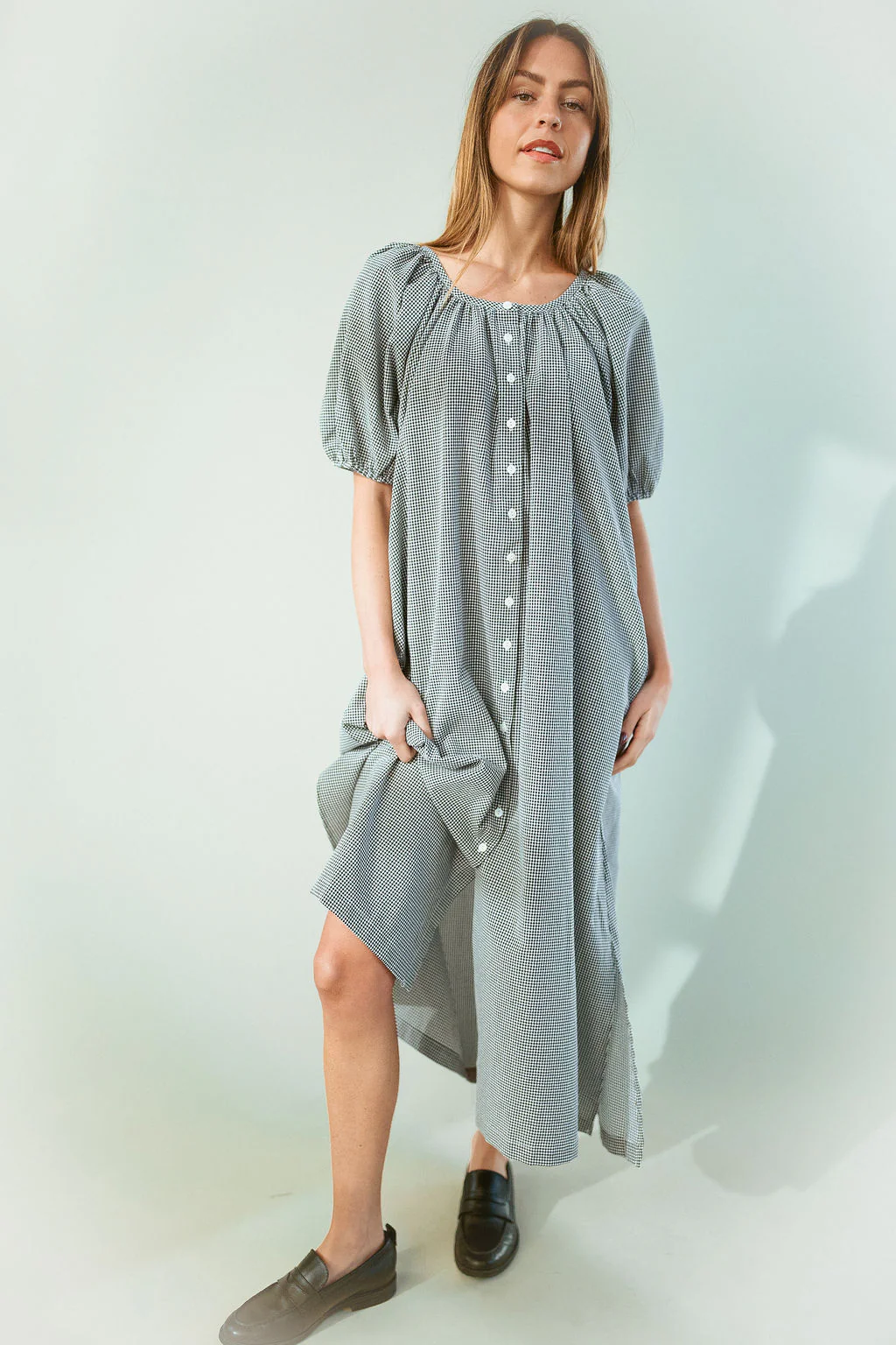 Eliza Gingham Maxi Dress in Black - Image 5