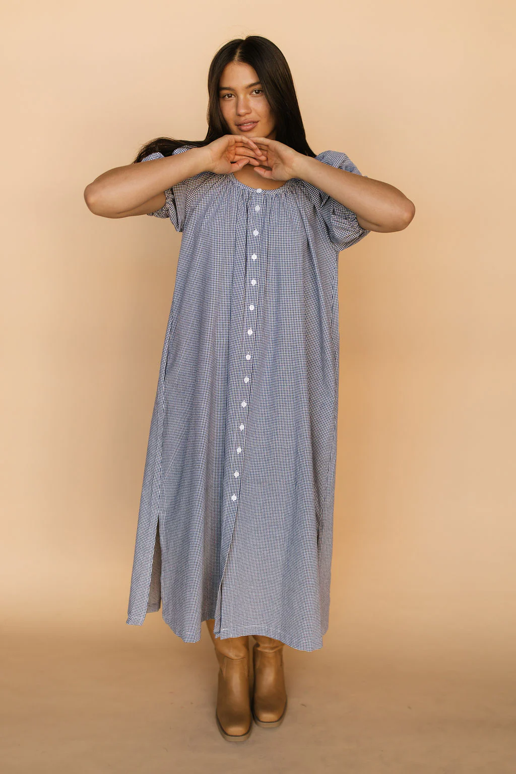 Eliza Gingham Midi in Navy - Image 4