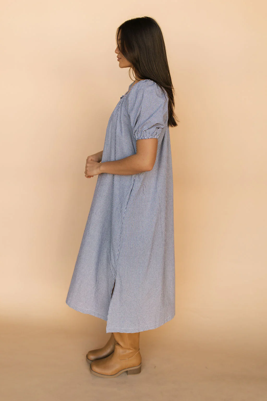 Eliza Gingham Midi in Navy - Image 6