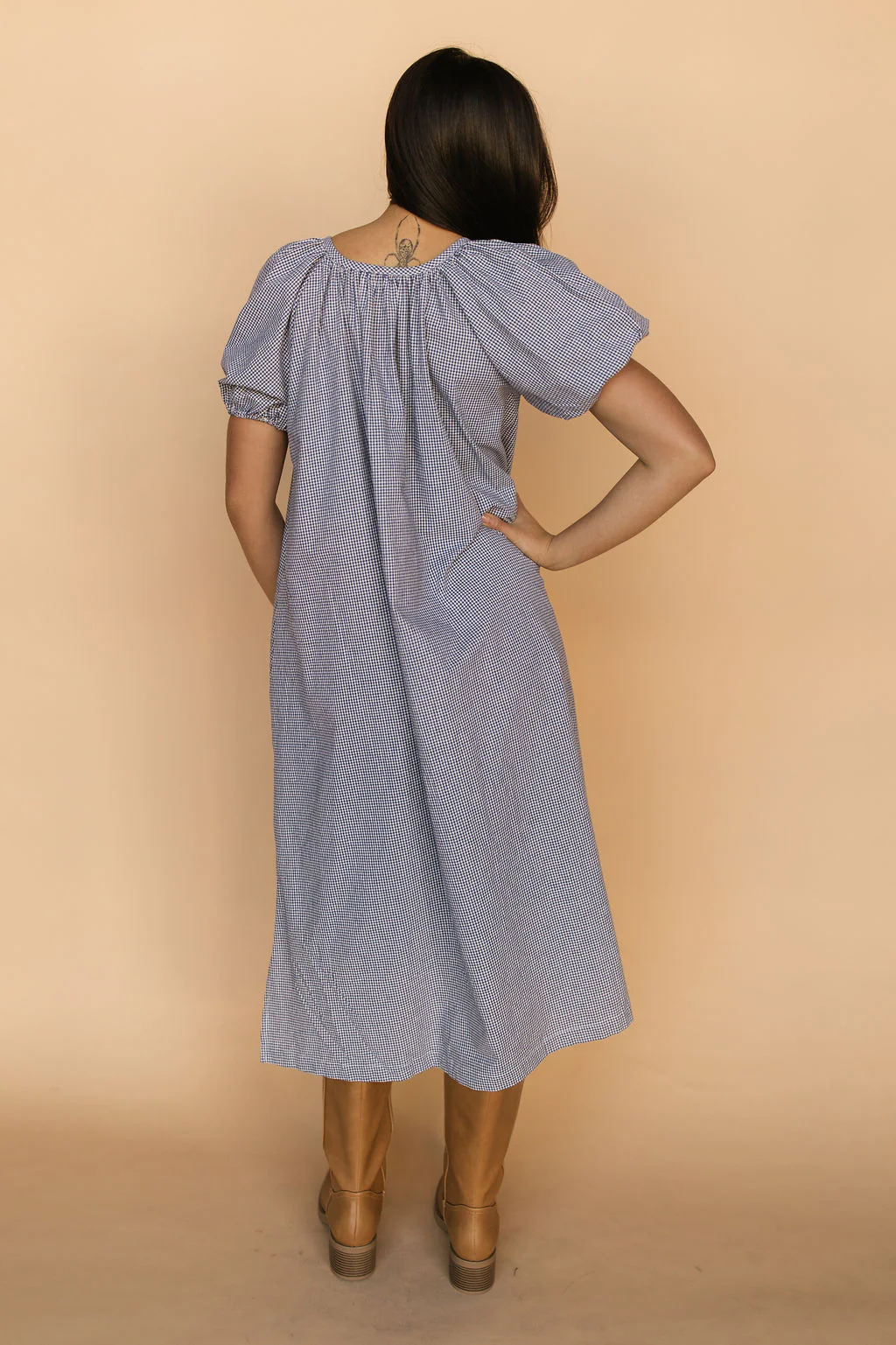 Eliza Gingham Midi in Navy - Image 7