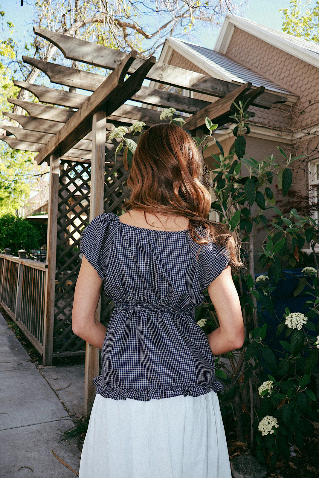 Ellen Plaid Top in Navy - Image 2