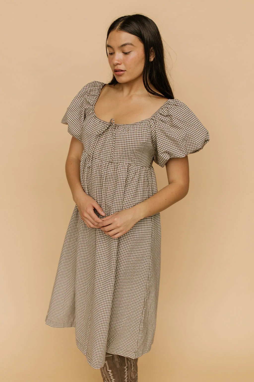 Elora Gingham Midi in Brown - Image 2