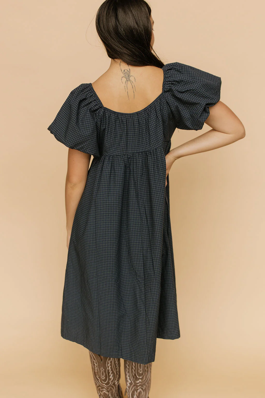 Elora Gingham Midi in Navy - Image 2