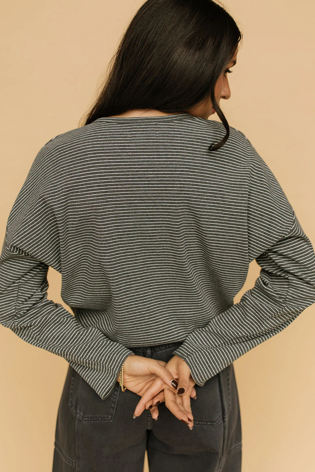 Elsie Pinstripe Top in Charcoal - Image 4