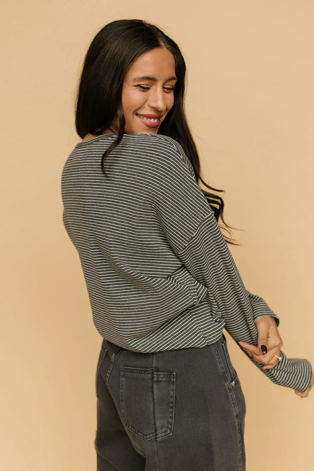 Elsie Pinstripe Top in Charcoal - Image 5