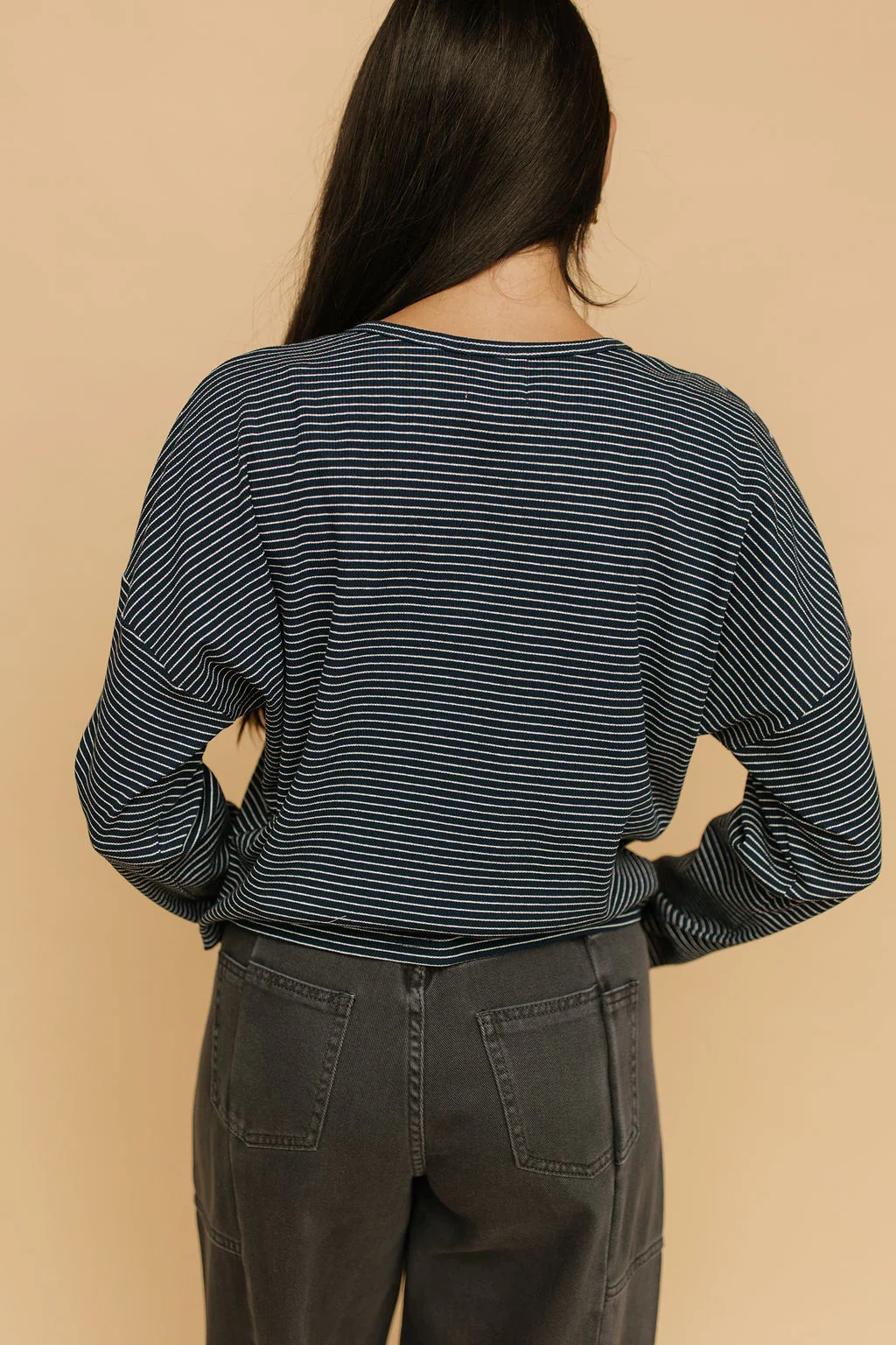 Elsie Pinstripe Top in Navy - Image 3